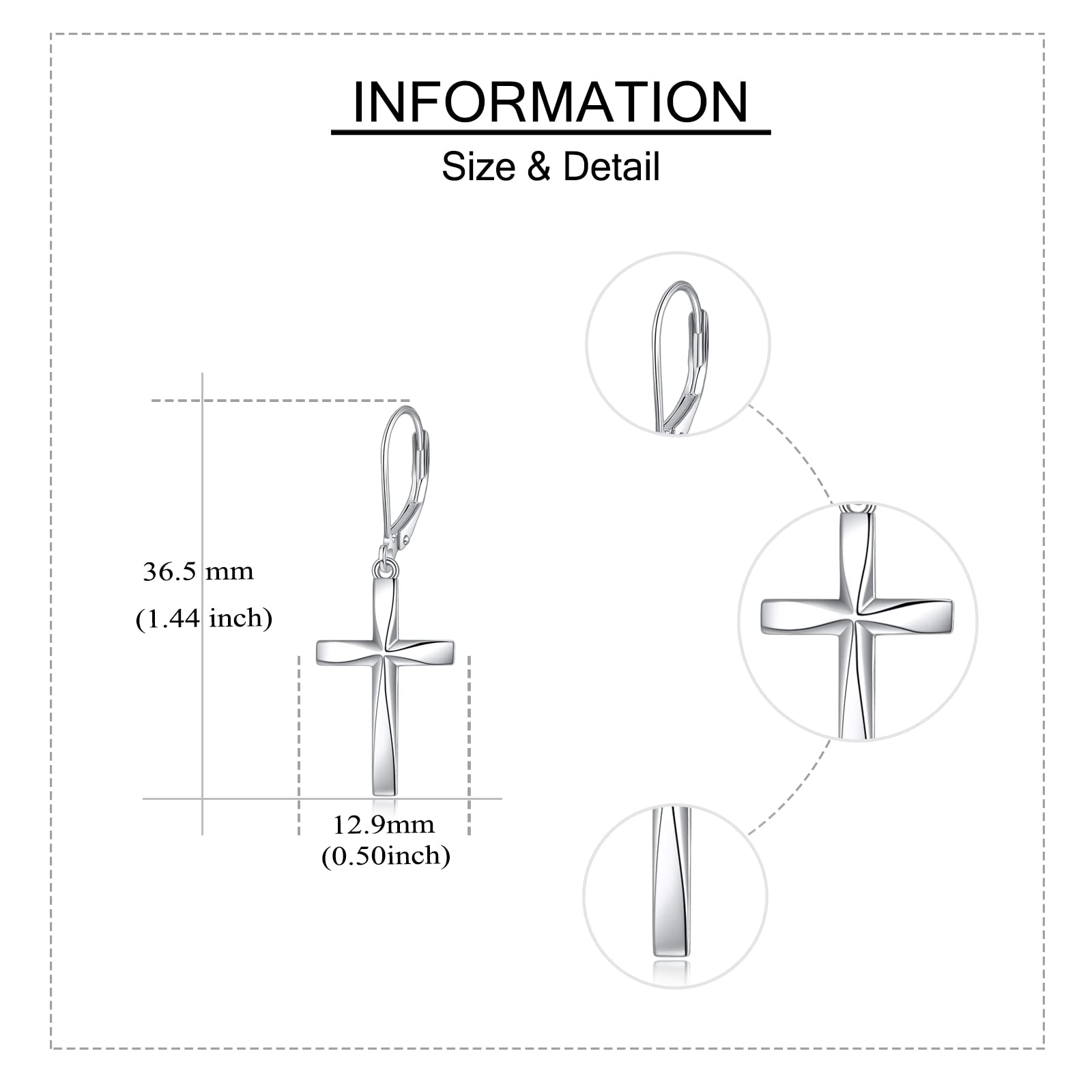 925 Sterling Silver Cross Dangle Drop Earrings for Women | Religious Jewelry Gift | Church, Wedding & Everyday Wear