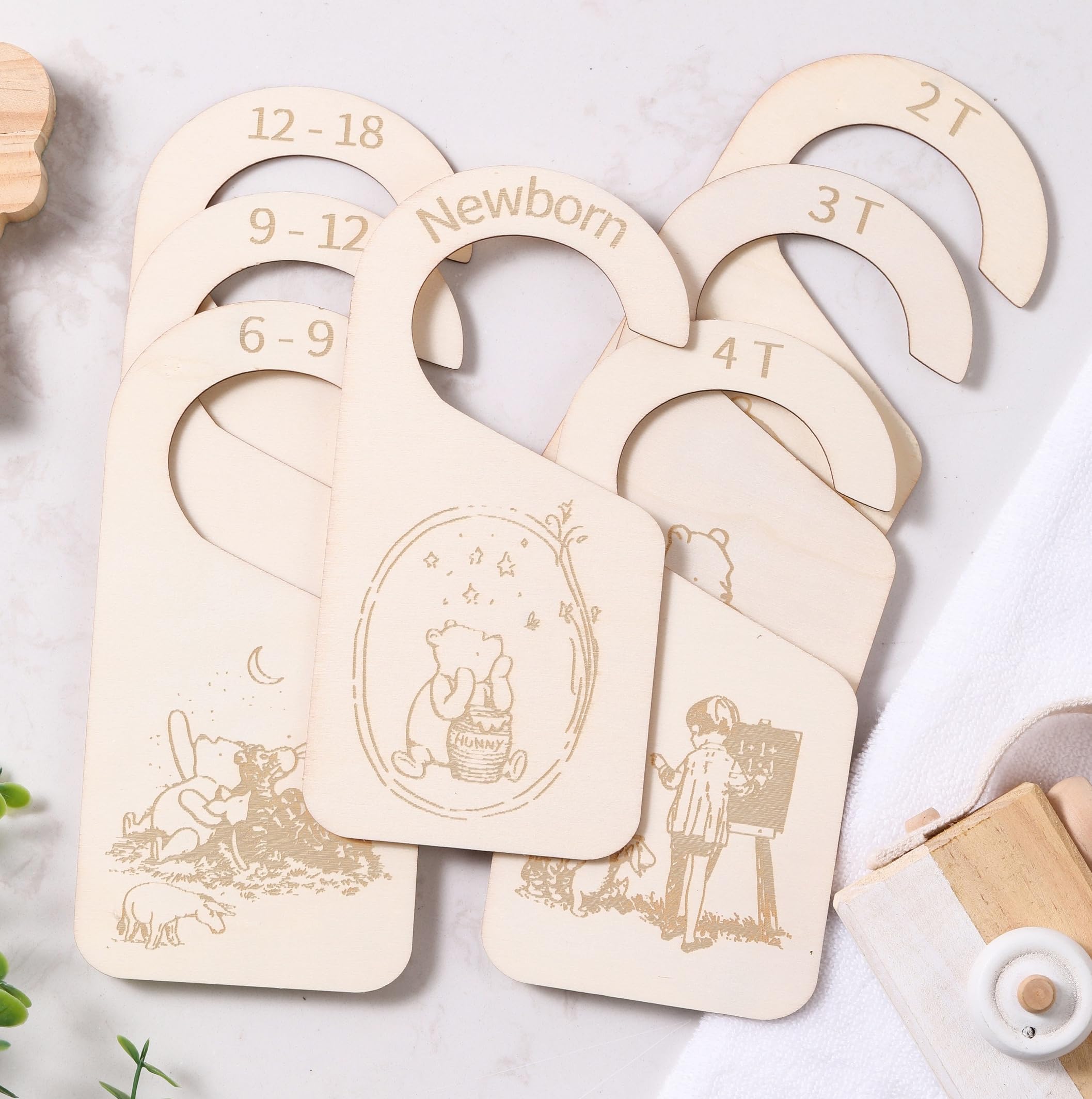 11-Piece Bear Wooden Baby Closet Dividers | Double-Sided Newborn to 4T Closet Organizers | Nursery Decor & Hanger Size Organizer for Baby Clothes | Perfect for Nursery Organization & Baby Shower Gifts