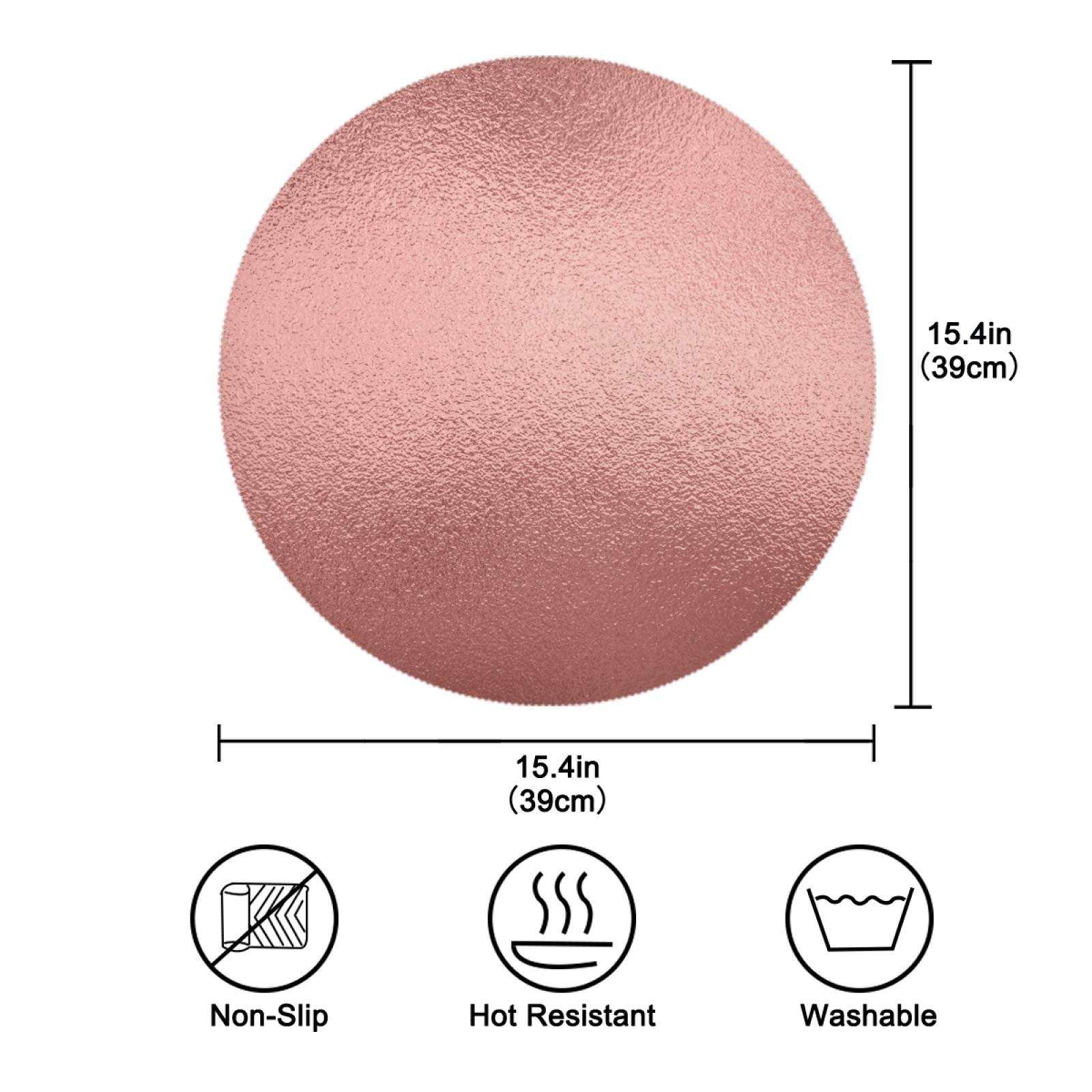 ALAZA Rose Gold Round Placemats Set of 4 - Elegant Dining Table Mats for Home Kitchen Decor, Holiday Dinner Party & Everyday Use