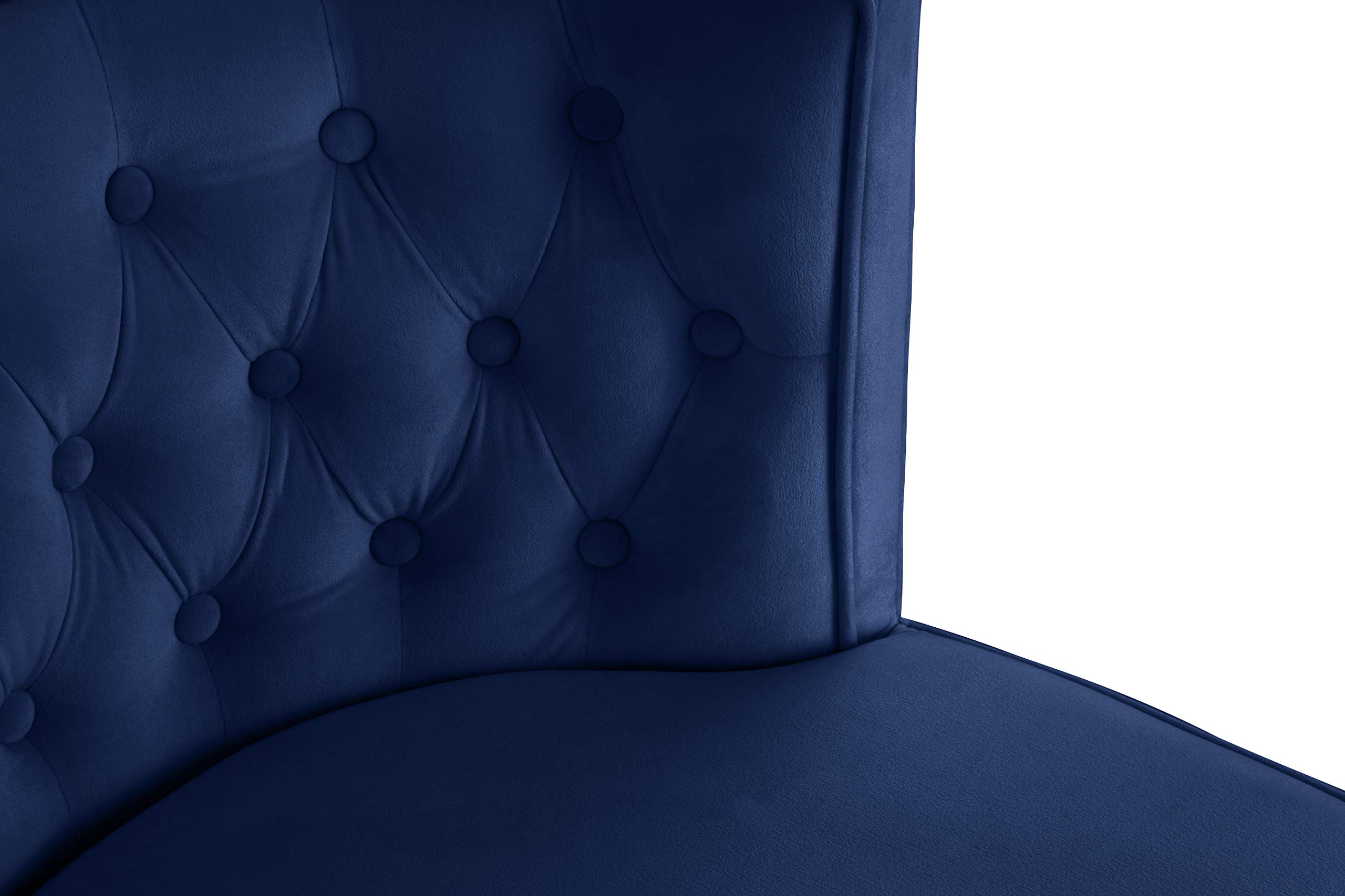 Modern Velvet Upholstered Dining Chairs Set of 2 - Navy Blue Tufted Back with Metal Capped Espresso Wood Legs 24