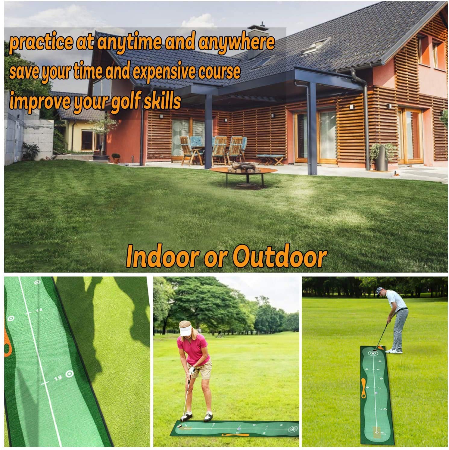 Premium Golf Putting Mat for Indoor & Outdoor Use - Anti-Slip, Odorless Training Green with Challenging Putter - Perfect for Home Office, Man Cave or Backyard Practice