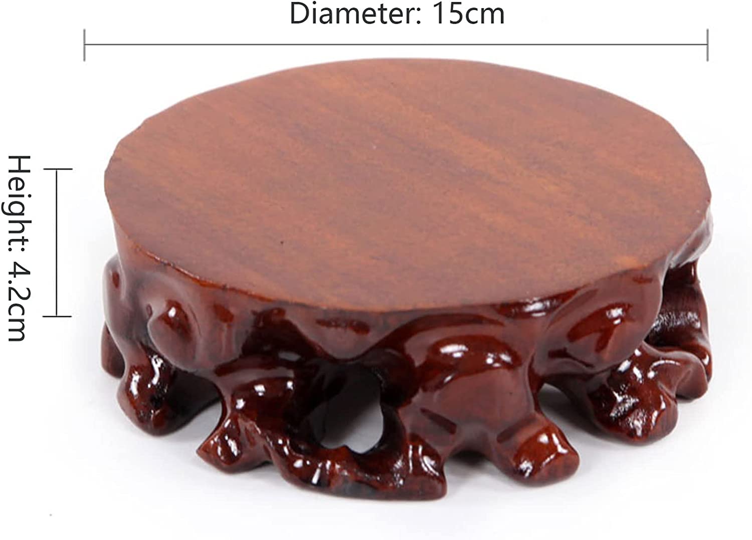 Handcrafted Round Wood Pedestal Stand - 15cm/5.9in Mini Riser, Tree Root Carved Stool for Teapot Display, Art Vase Base, Home Decor & Statue Stand - Perfect for Living Room, Office & Zen Decor