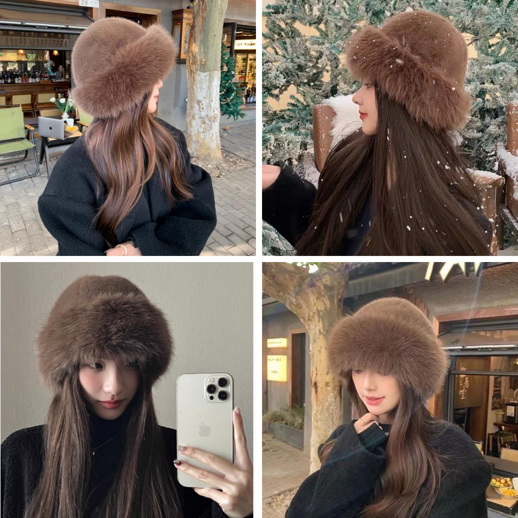 ZGMYC Women's Faux Fur Trimmed Beanie Hat - Russian Style Winter Bucket Hat with Furry Lining for Skiing & Snow Activities - Warm Fleece Lined Snow Hat for Women & Girls - Perfect for Ski Trips, Snowboarding & Cold Weather Fashion