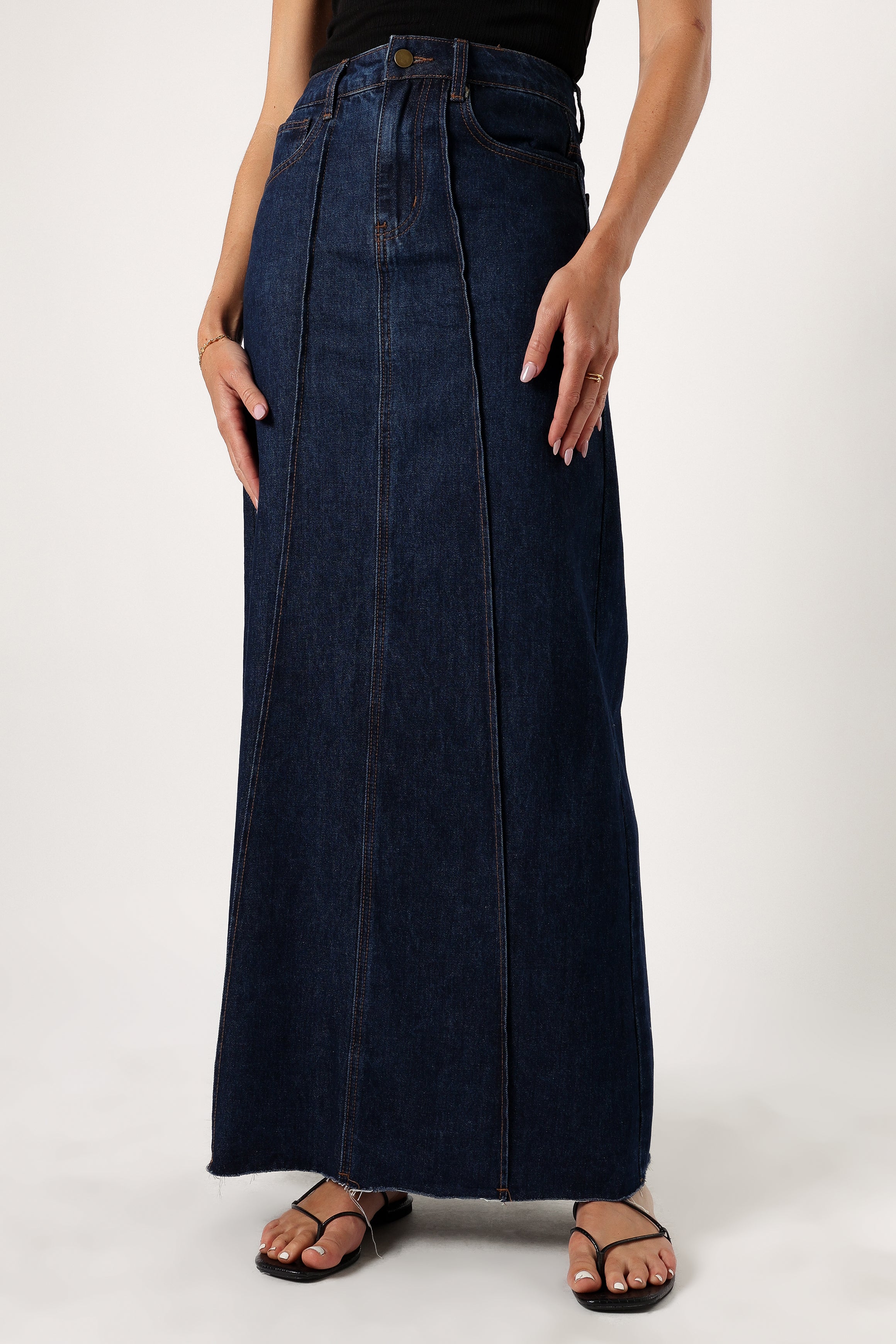 Caprice Denim Maxi Skirt for Women - Indigo Blue Long Denim Skirt | Boho Chic Style, High Waisted, Flowy & Comfortable | Perfect for Casual Outings, Beach Vacations & Summer Fashion