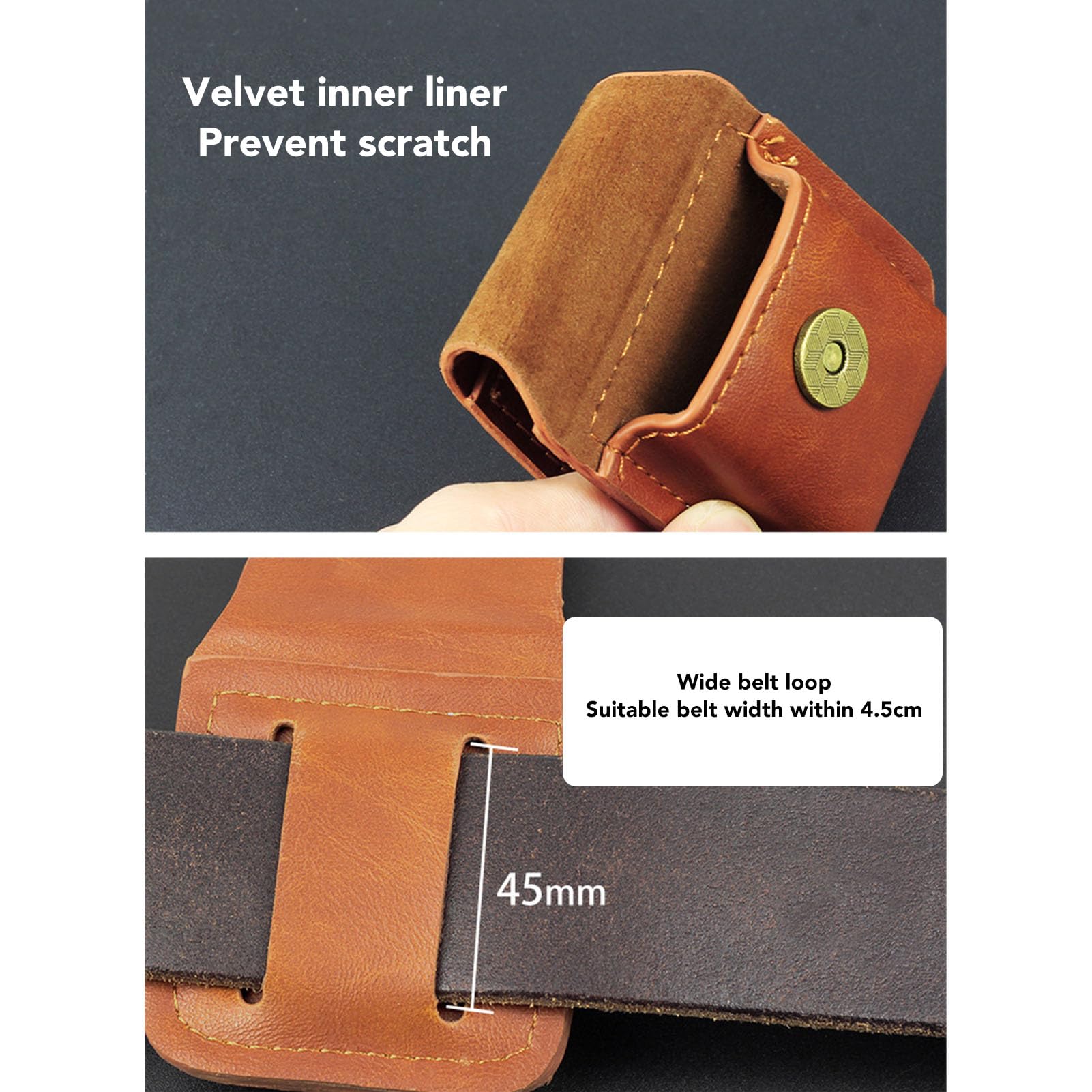Handmade Flip Top Leather Lighter Pouch Case - Tactical Lighter Storage Organizer with Magnetic Buckle & Soft Lining - Anti-Scratch Waist Case for Outdoor, Camping, Hiking & EDC (Brown)