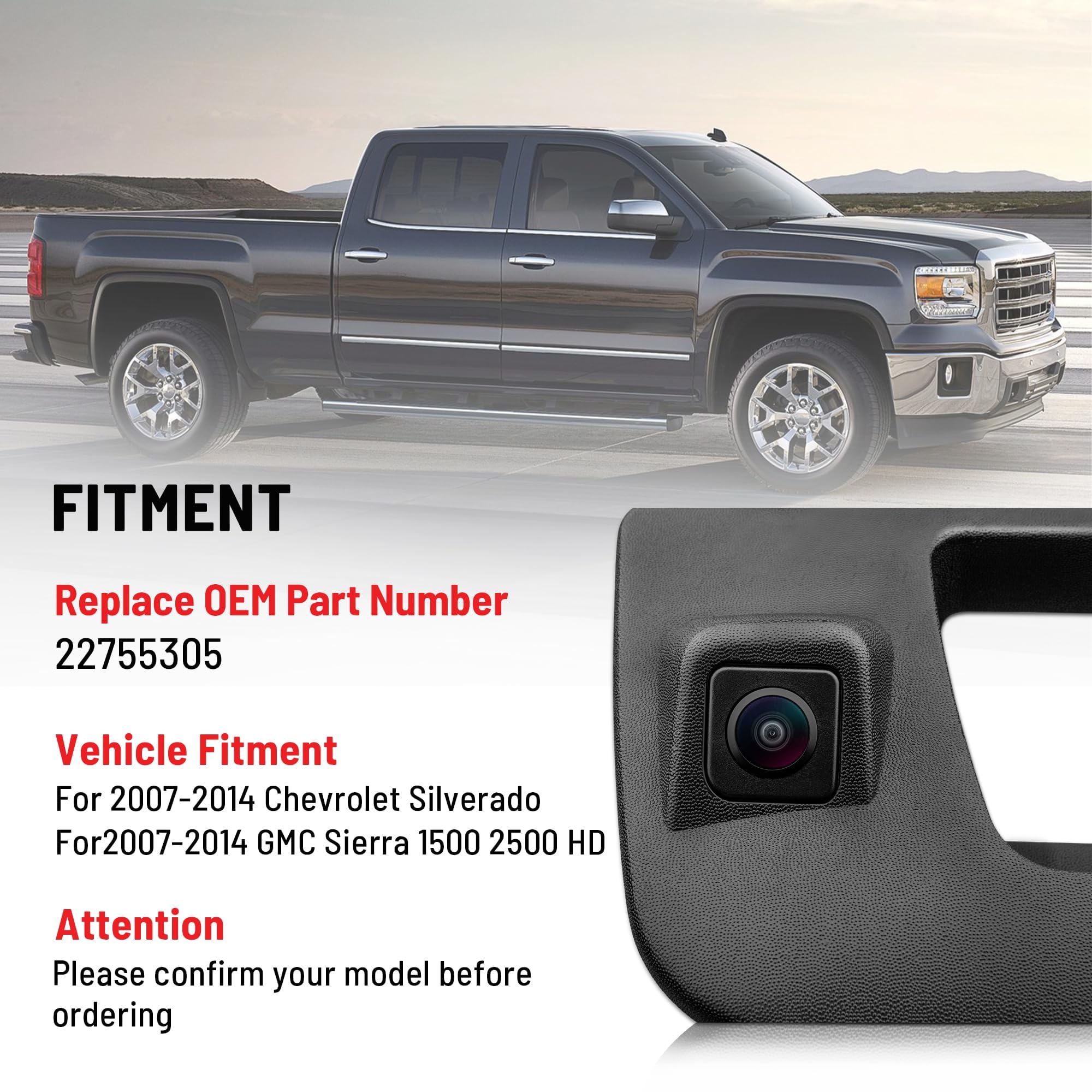 RED WOLF Tailgate Handle with Backup Camera - Removable Guideline Reverse Parking System for Chevrolet Silverado & GMC Sierra 1500/2500HD (2007-2013 Models) - Waterproof Rear View Safety Camera with Wide Angle Lens - Perfect for Parking, Towing & Off-Road Adventures