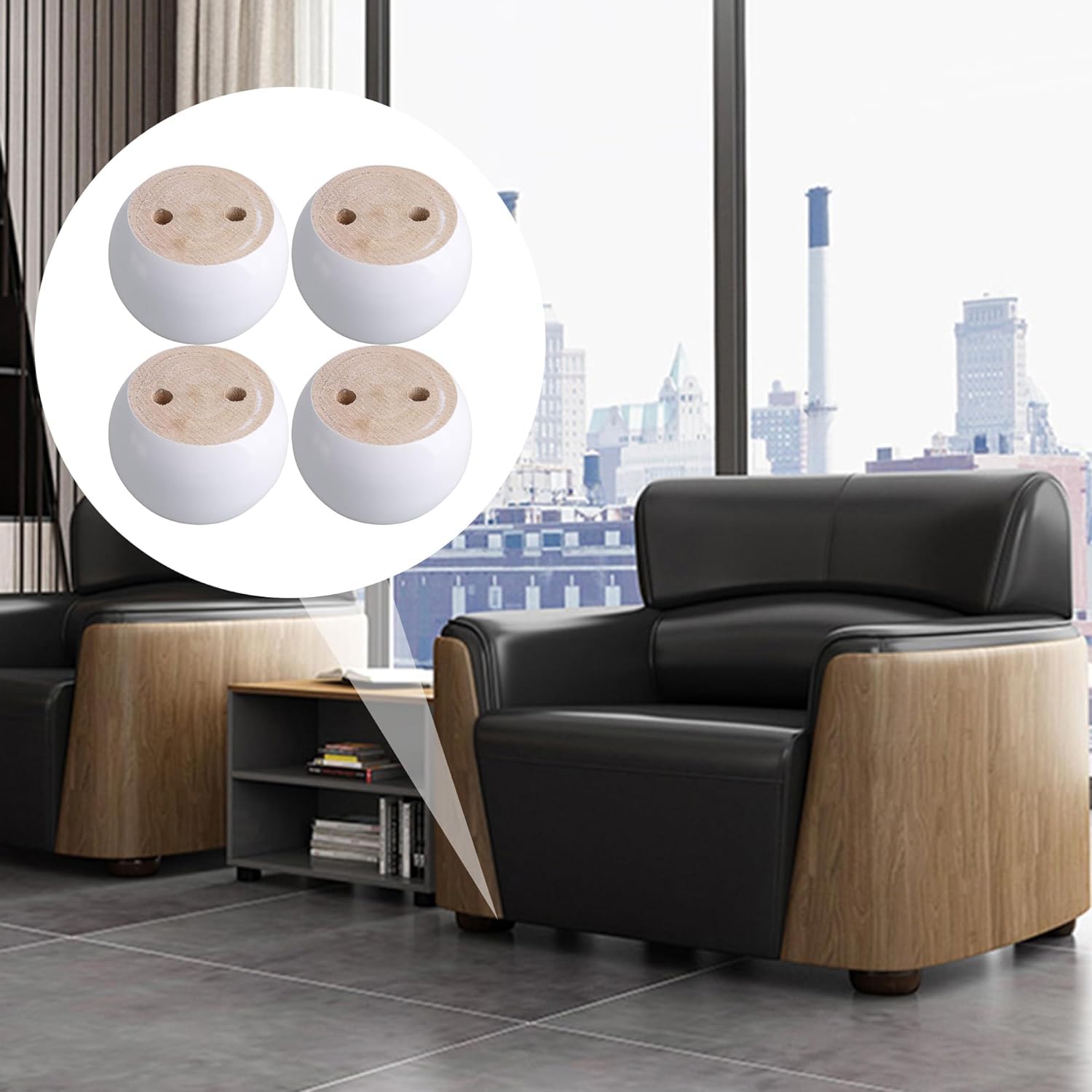 4PCS White Round Bun Feet Wood Sofa Legs - Solid Hardwood Furniture Legs for Cabinet, Ottoman, TV Stand & Dresser | DIY Home Decor Upgrade for Living Room & Bedroom