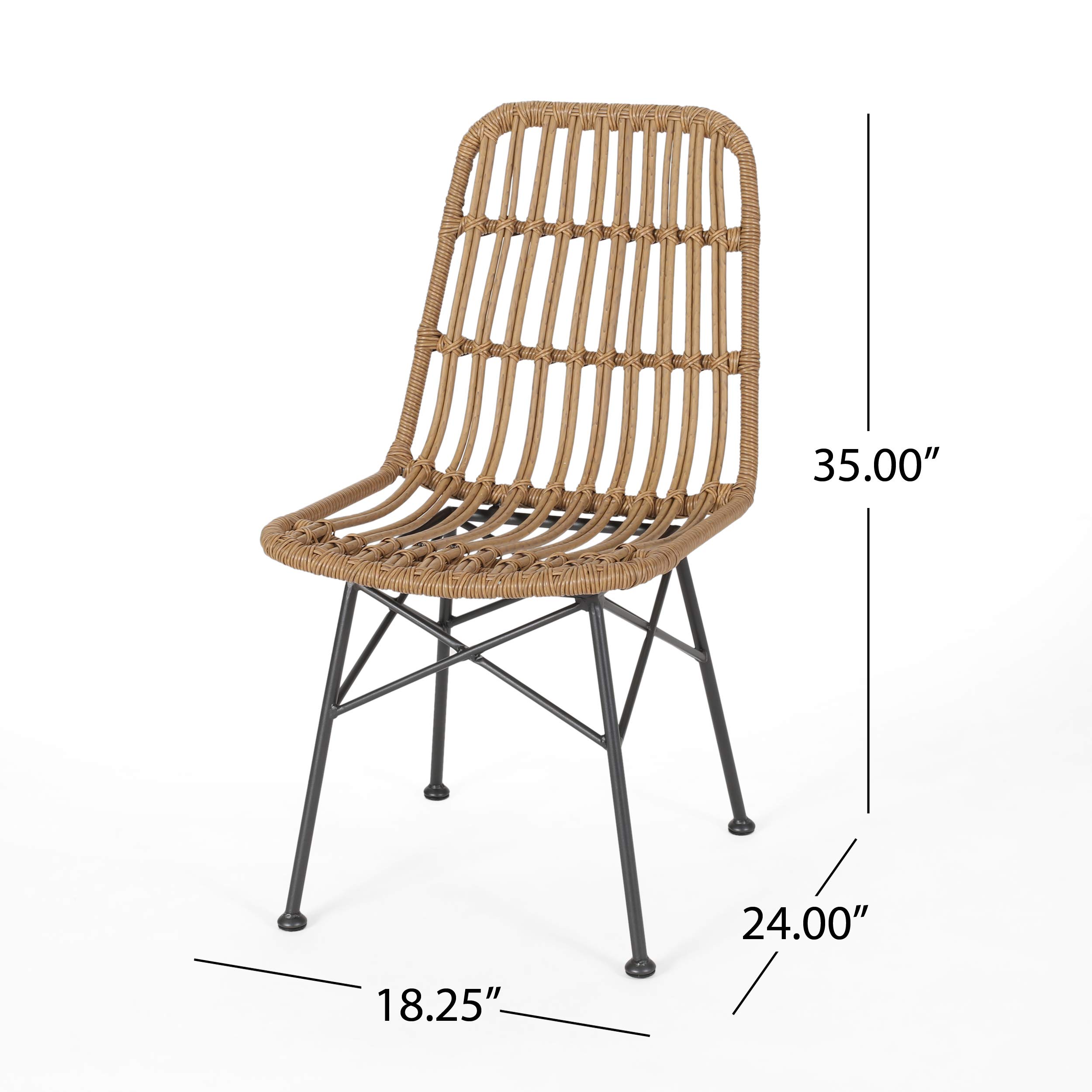 GDFStudio Outdoor Wicker Dining Chairs Set of 2 - Light Brown & Black Patio Furniture - Perfect for Backyard, Garden, and Poolside Dining