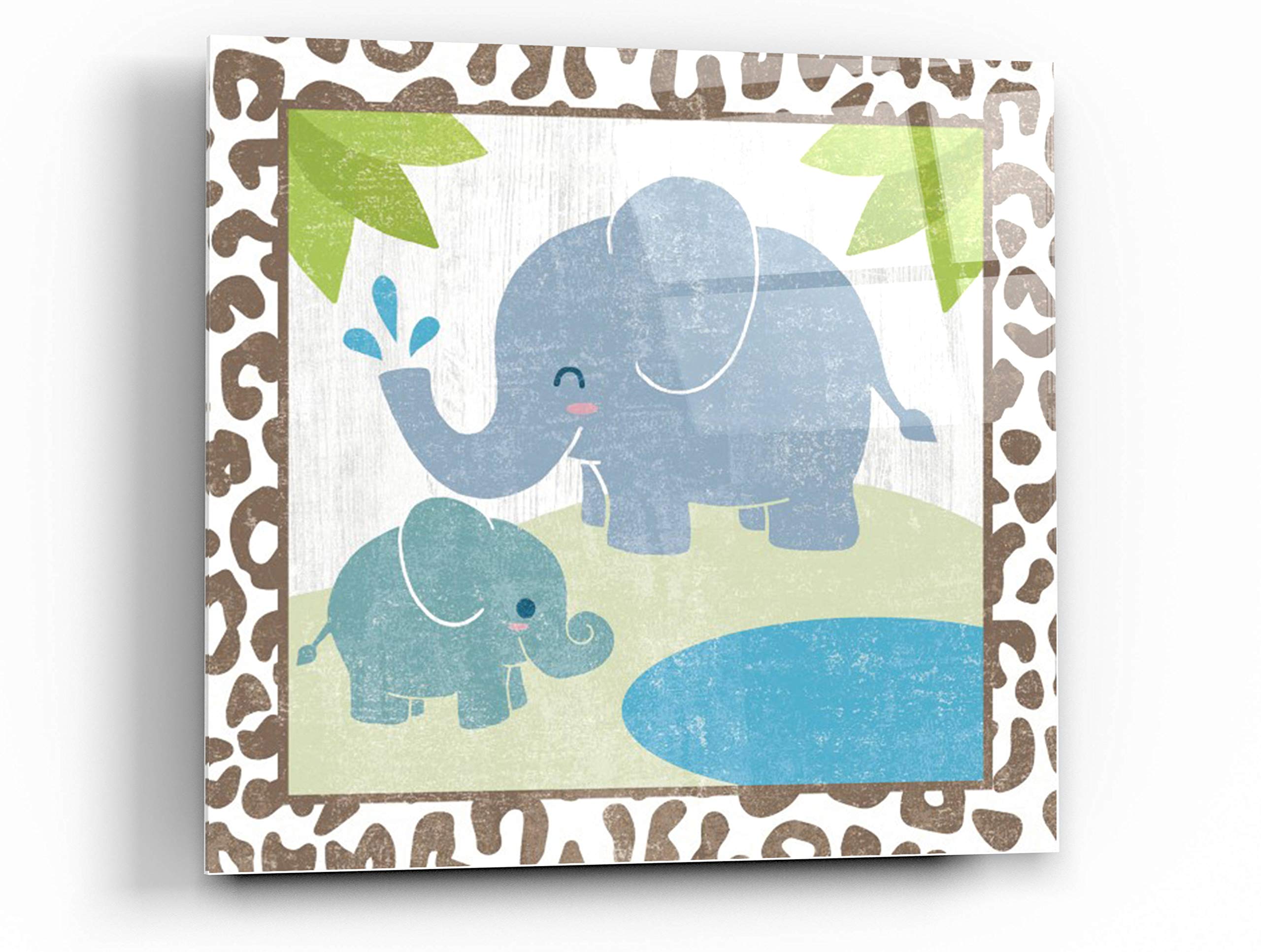 Moira Hershey 'Safari Fun Elephant' Acrylic Glass Wall Art - 24x24 Inches Modern Animal Painting for Living Room, Bedroom & Office Decor