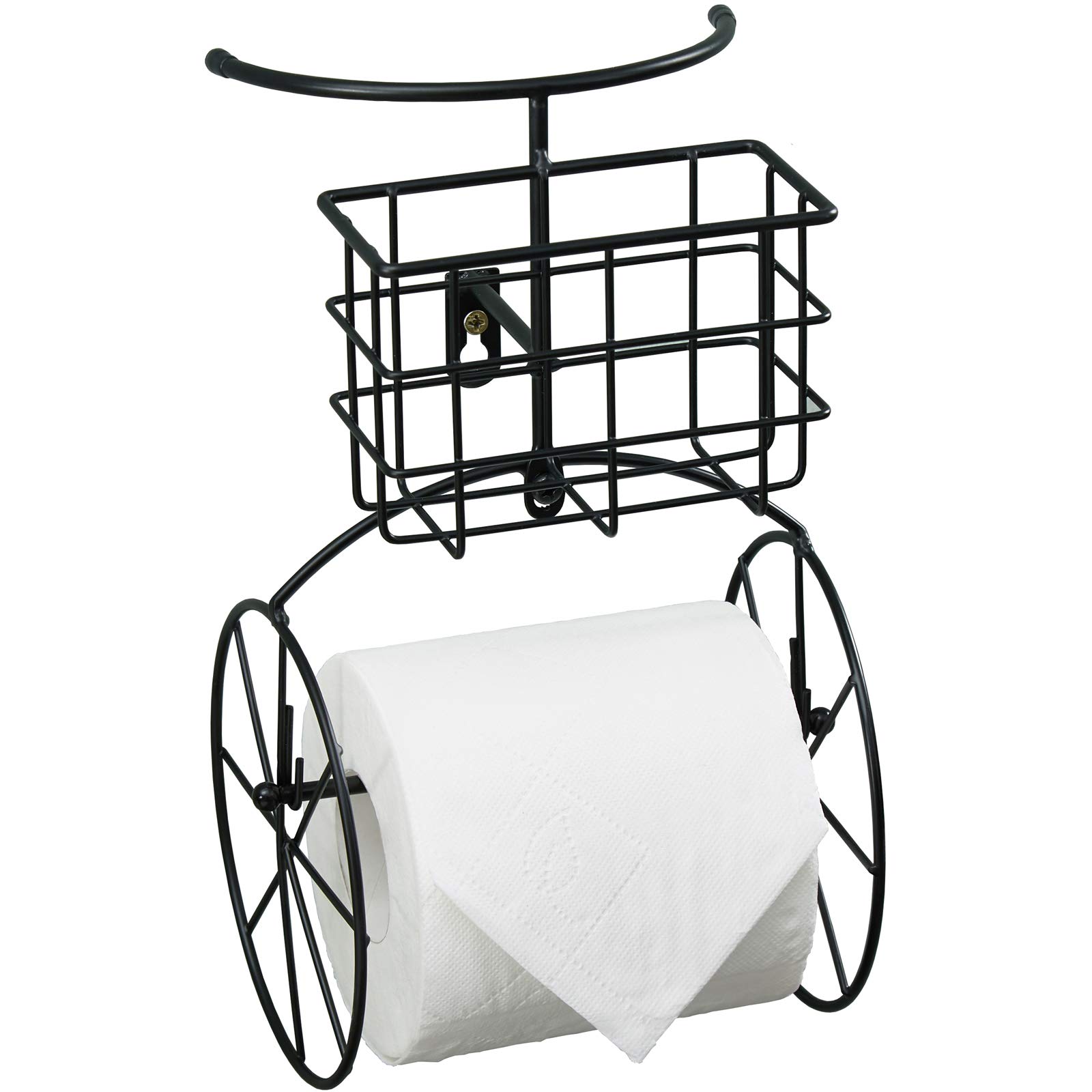 Jancin Black Metal Bicycle Toilet Paper Holder with Shelf - Bathroom Storage Wall Mount Paper Towel Rack & Phone Holder - Perfect for Small Spaces, RV, Apartment & Farmhouse Decor