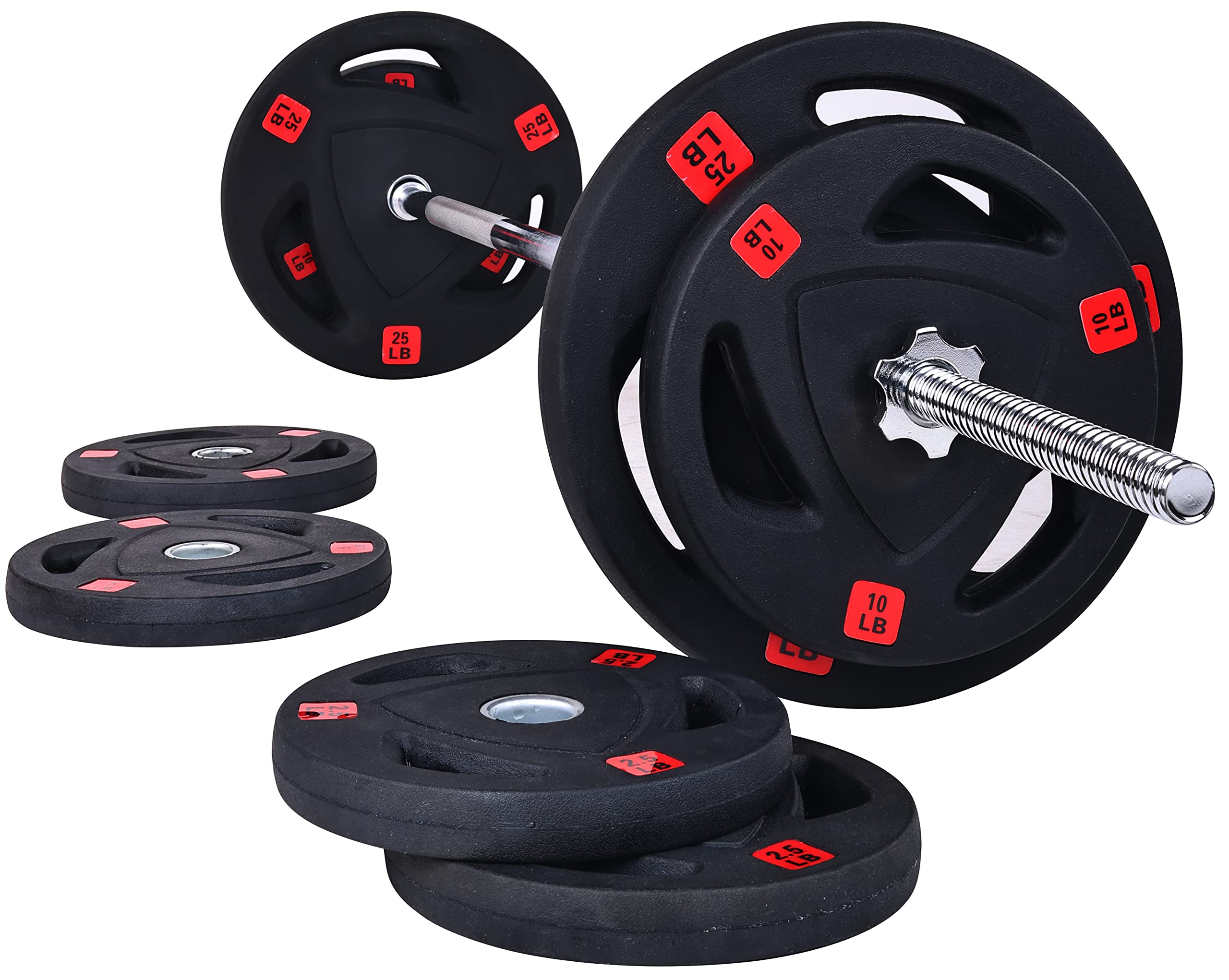 95-Pound Cast Iron Standard Weight Plate Set with 5FT Barbell & Star Locks (85lbs Plates + 10lbs Bar) - Ideal for Home Gym, Strength Training & Weightlifting Workouts
