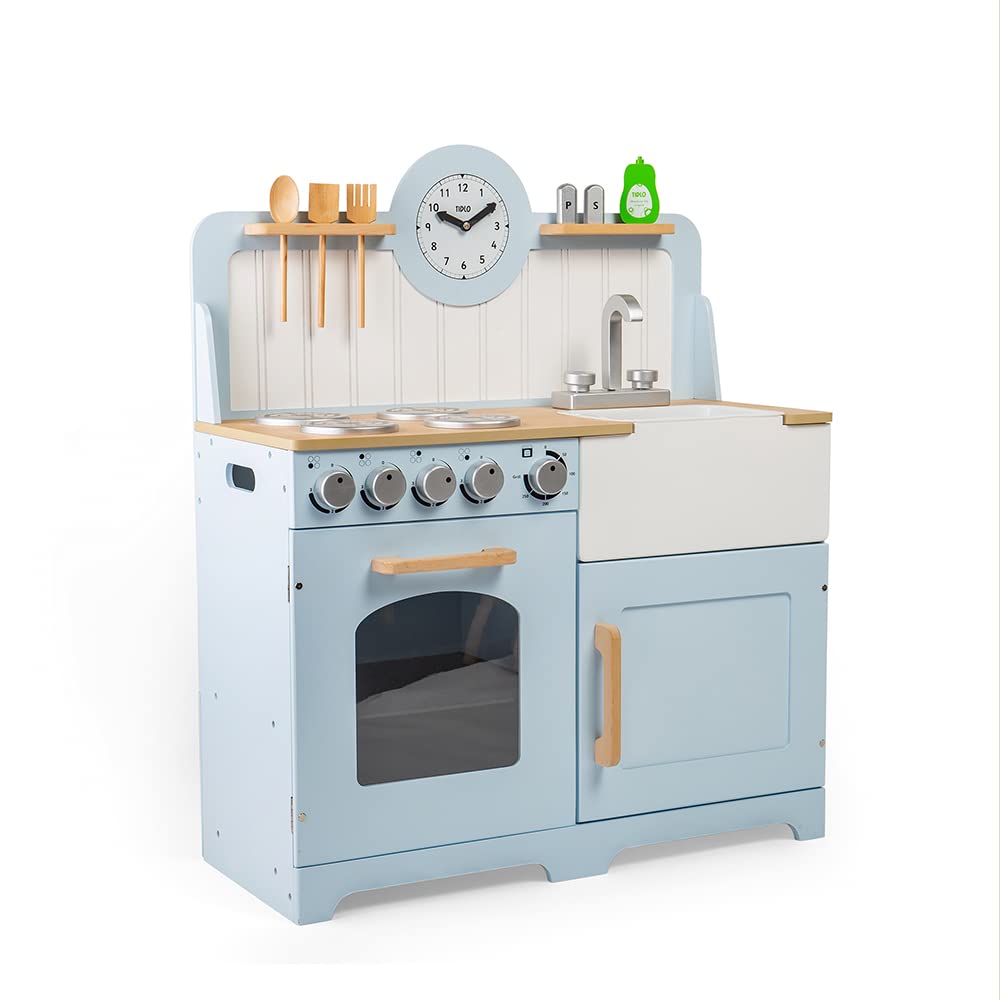 John John Tidlo Wooden Country Play Kitchen - Pretend Cooking Toy for Kids, Wooden Playhouse with Sink & Stove - Perfect for Imaginative Play, Birthday Gifts & Preschool Learning