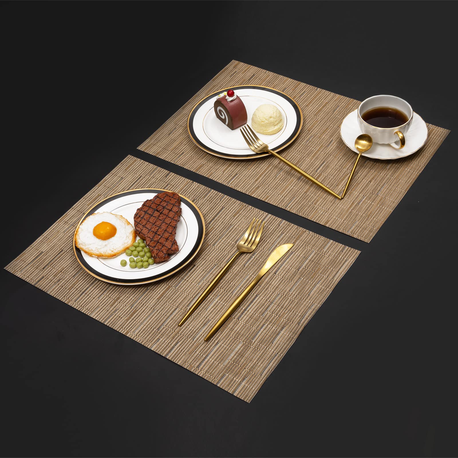 U'Artlines Heat-Resistant PVC Placemats Set of 6 - Stain Proof, Non-Slip, Washable Vinyl Table Mats for Dining Room, Kitchen & Outdoor Use (Beige)