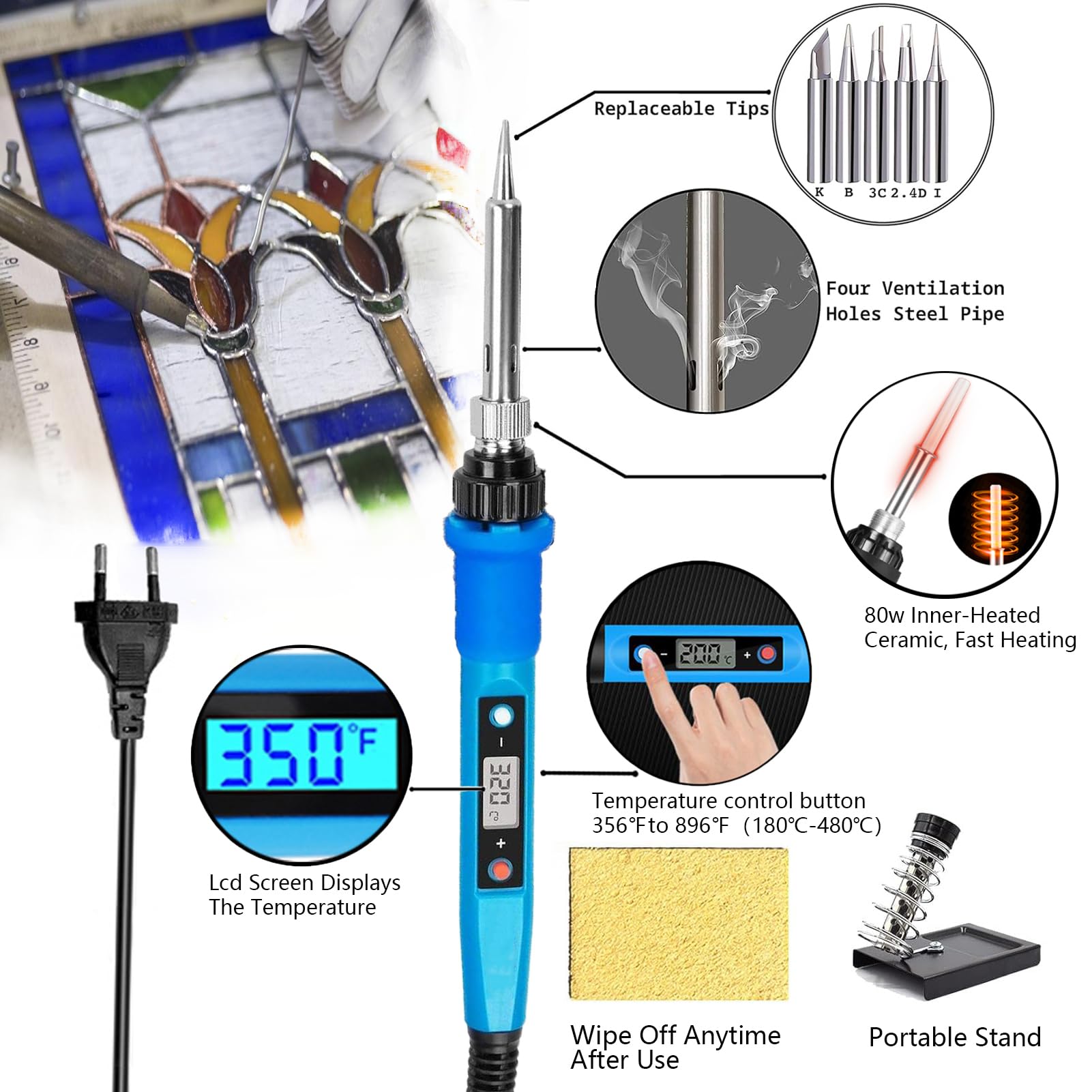 Stained Glass Kit for Adults - 80W Soldering Iron, Glass Cutter Tools, Copper Foil Tape & Cut Resistant Gloves - Complete DIY Stained Glass Supplies for Home Decor, Church Windows & Art Projects