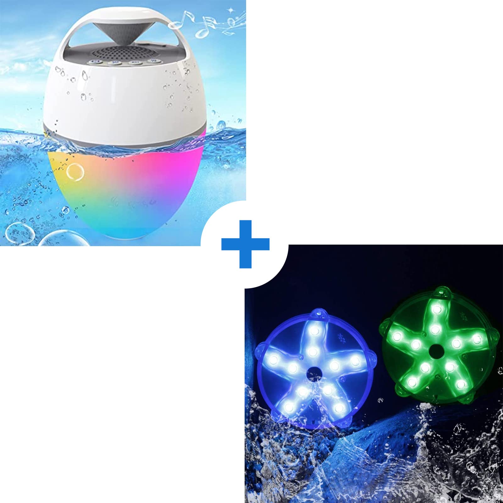 Waterproof Bluetooth Pool Speaker with LED Lights & 2 Floating LED Lights - Perfect for Swimming, Beach Parties & Backyard Pool Fun