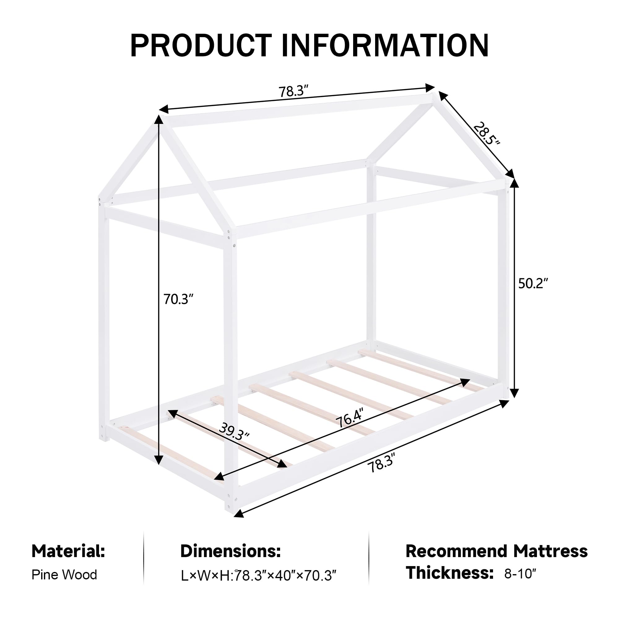 Merax Twin Size Wood House Bed Frame with Wood Slats - No Box Spring Needed, White - Perfect for Kids Rooms, Guest Bedrooms & Small Spaces