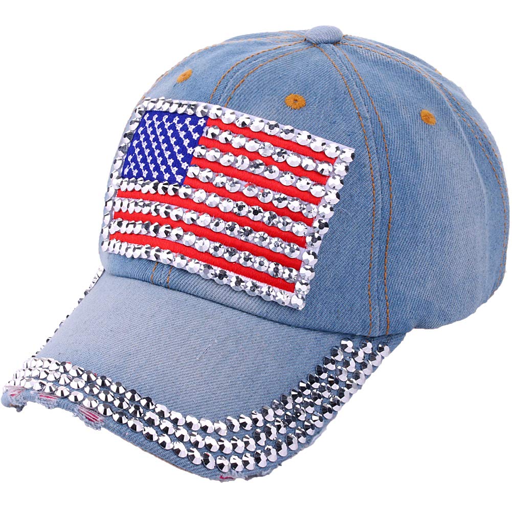 CRUOXIBB USA Bling Baseball Cap - Sparkle American Flag Hat for Men & Women - Adjustable Hip Hop Caps - Perfect for 4th of July, Concerts & Streetwear Fashion