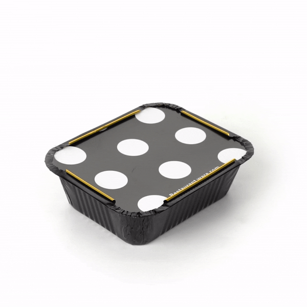 12 oz Black & Gold Aluminum Takeout Containers with Polka Dot Lids - 5.75