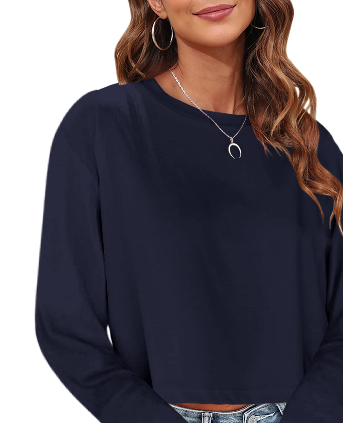 Tankaneo Women's Long Sleeve Crop Top Loose Fit Cropped T-Shirt 2025 Crew Neck Casual Shirt for Women | Trendy Fall Layering Piece, Streetwear Outfits & Everyday Comfort