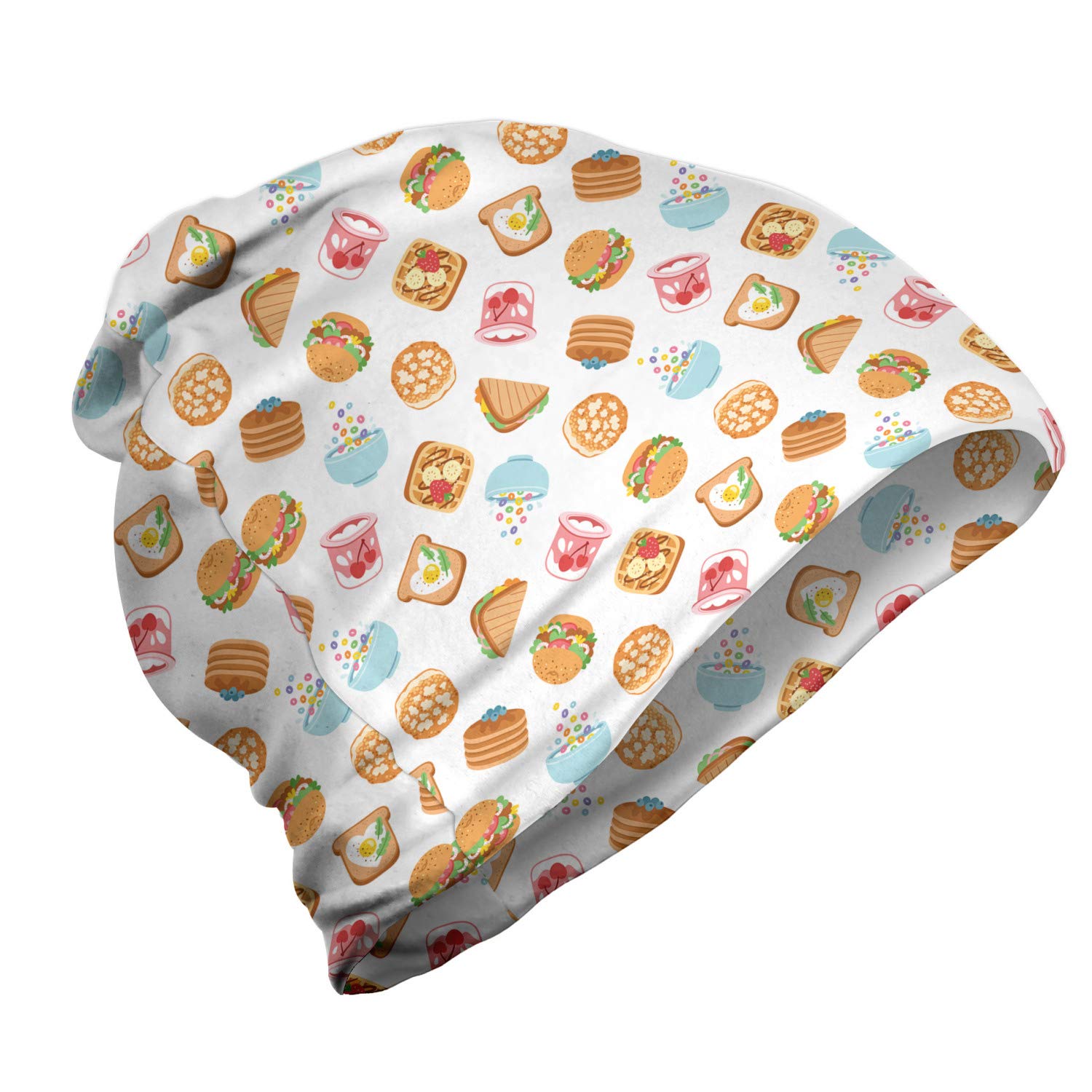 Ambesonne Unisex Beanie Hat - Cute Breakfast Burger Design for Men & Women - Warm Knit Cap for Hiking, Camping & Outdoor Winter Activities