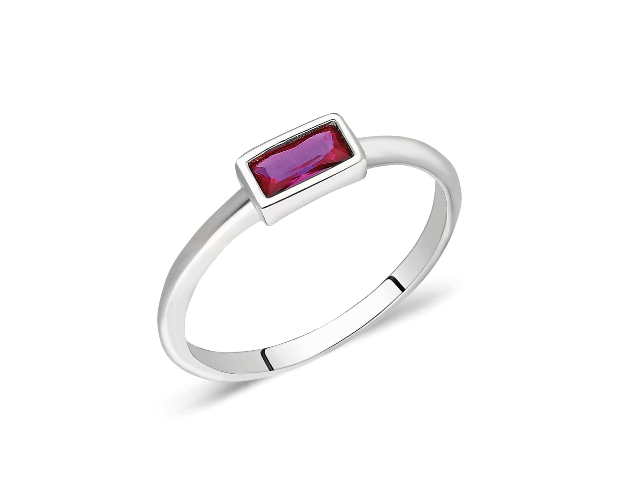 14K Solid Gold Ruby Ring for Women - Baguette Ruby Ring, Minimalist Red Ruby Ring, Stacking Ring, July Birthstone Jewelry | Elegant Gift for Her, Perfect for Weddings, Anniversaries & Special Occasions