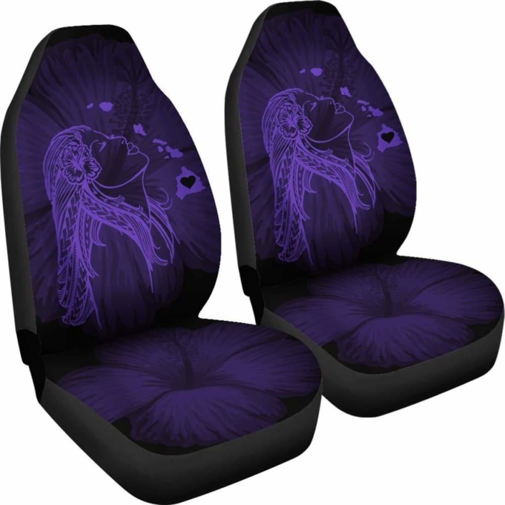 Premium Alohawaii Car Seat Covers - Hawaiian Hula Girl & Hibiscus Floral Design with Island Map in Vibrant Purple (232125) | Perfect for Jeep, Truck & SUV Interior Protection & Tropical Style Upgrade