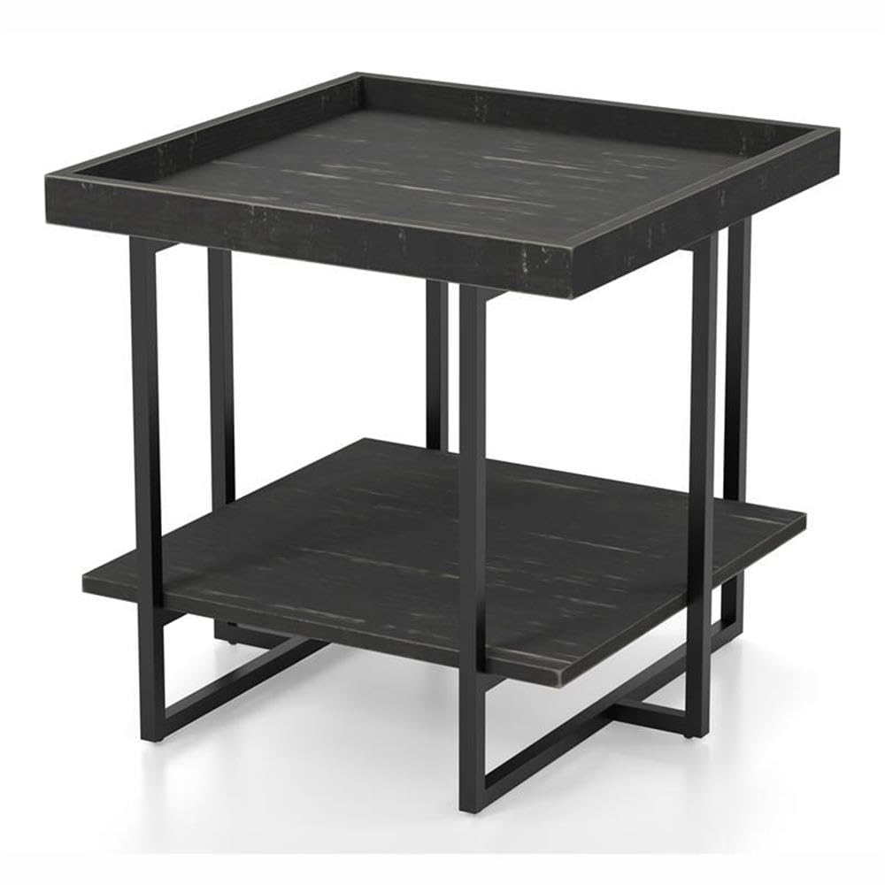 Black Industrial Wood 1-Shelf End Table Set of 2 - Modern Side Table for Living Room, Bedroom & Office - Sturdy Home Square Prakers Furniture for Small Spaces