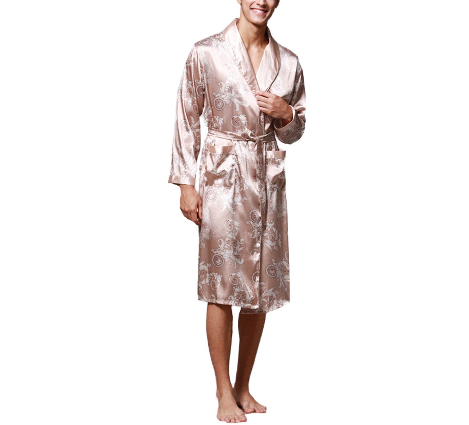 Men's Lightweight Satin Sleep Robe Kimono Gown - Soft Long Sleeve Bathrobe for Lounge & Spa | Comfortable Home Wear for Relaxation & Sleep