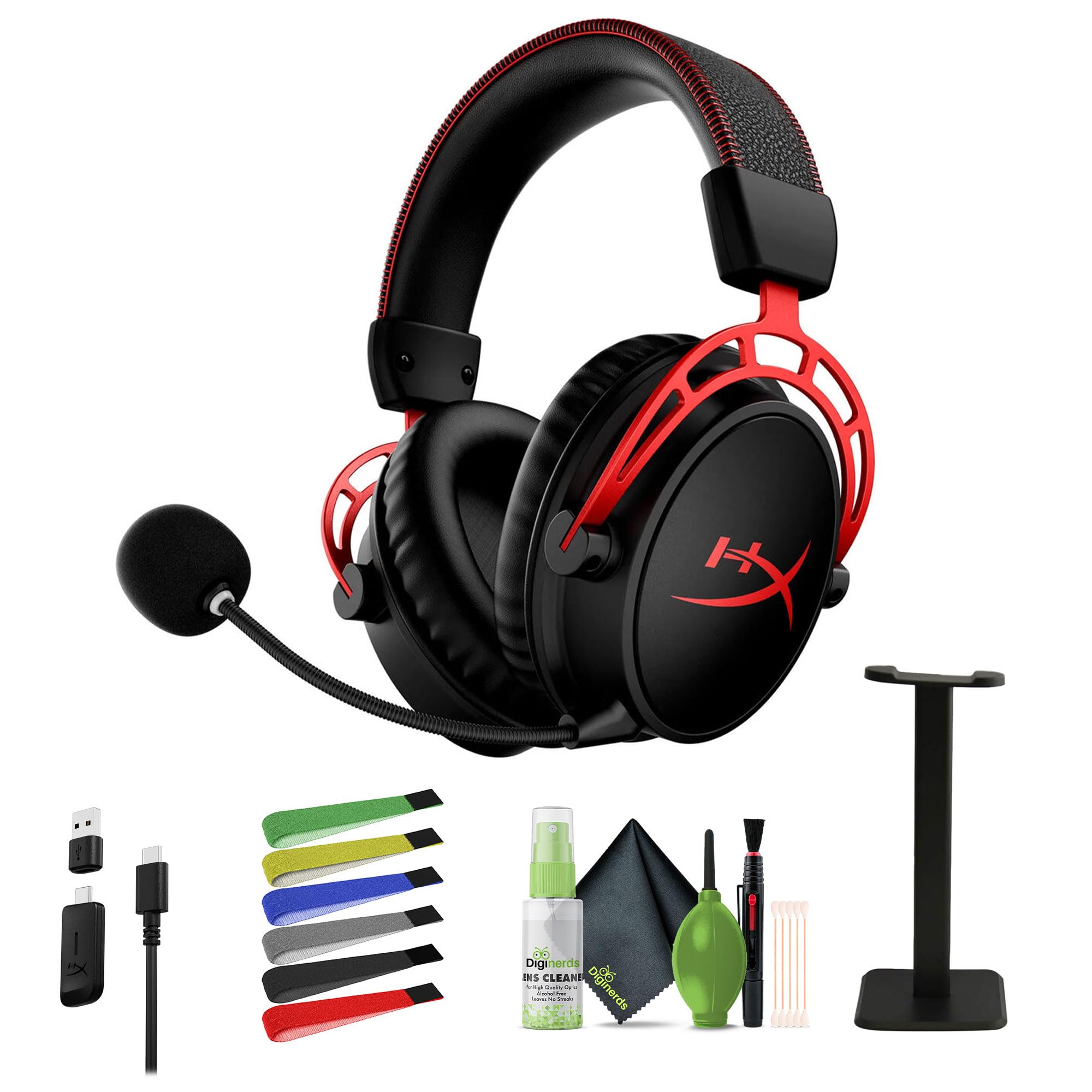 HyperX Cloud Alpha Wireless Gaming Headset for PC - 300H Battery, DTS:X Spatial Audio, Noise-Canceling Mic | Aluminum Frame | Perfect for Esports, Streaming & Work from Home (Includes Cleaning Kit & Headphone Stand)
