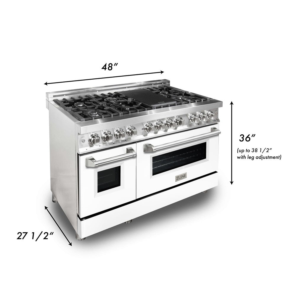 ZLINE 48-Inch 6.0 cu.ft Stainless Steel Dual Fuel Range - 7 Burner Gas Cooktop & 2 Electric Ovens with White Matte Doors (RA WM 48) - Perfect for Modern Kitchens, Home Chefs & Professional Cooking
