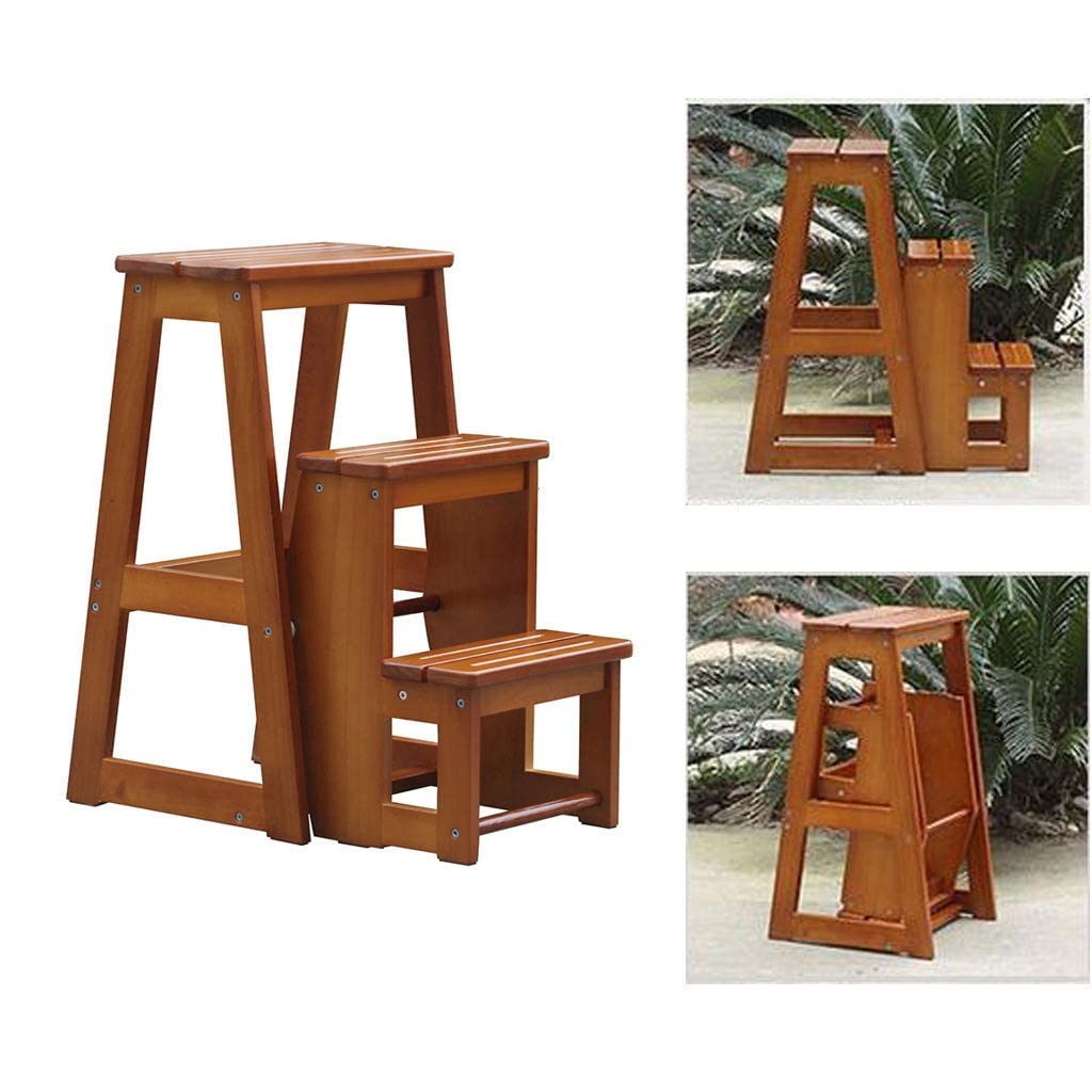 3-Step Foldable Wooden Kitchen Step Stool for Adults - Compact Ladder for High Beds, Shelves & Storage - White | Perfect for Home, Kitchen, Bathroom & Kids' Room