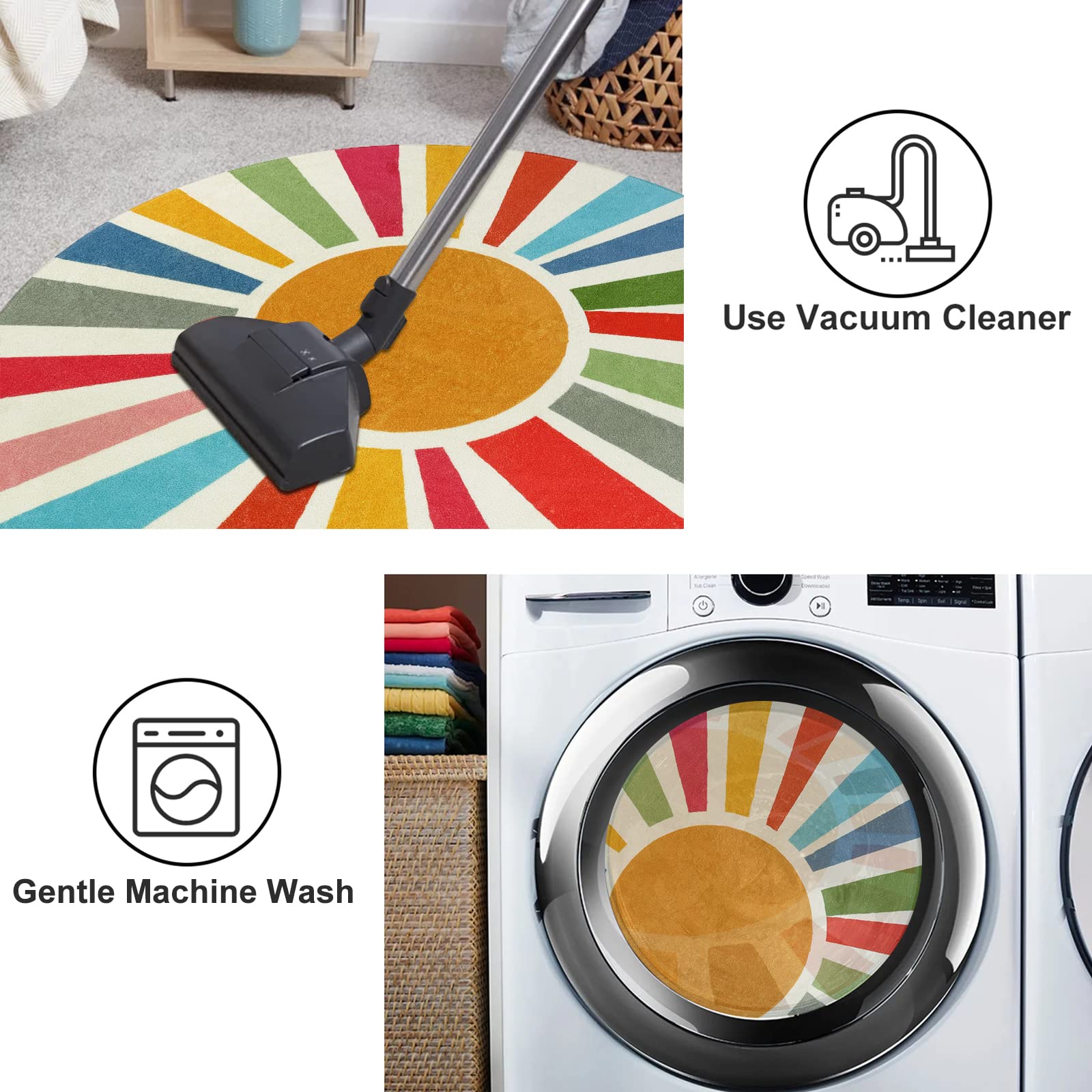 STARUIA 6 Ft Round Boho Rug - Washable Non-Slip Circular Area Rug for Kids Playroom, Bedroom & Classroom | Soft Rainbow Carpet for Nursery, Dorm & Living Room Decor | Boho Chic Home Accent