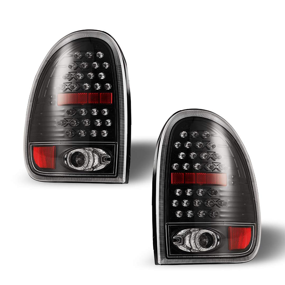 AUTOWIKI LED Tail Lights Replacement for 1998-2003 Dodge Durango, 1996-2000 Dodge Caravan/Chrysler Town & Country/Plymouth Voyager - Glossy Black & Clear Tail Lamp Assembly (2PCS) - Enhanced Visibility & Style for Night Driving & Custom Car Upgrades