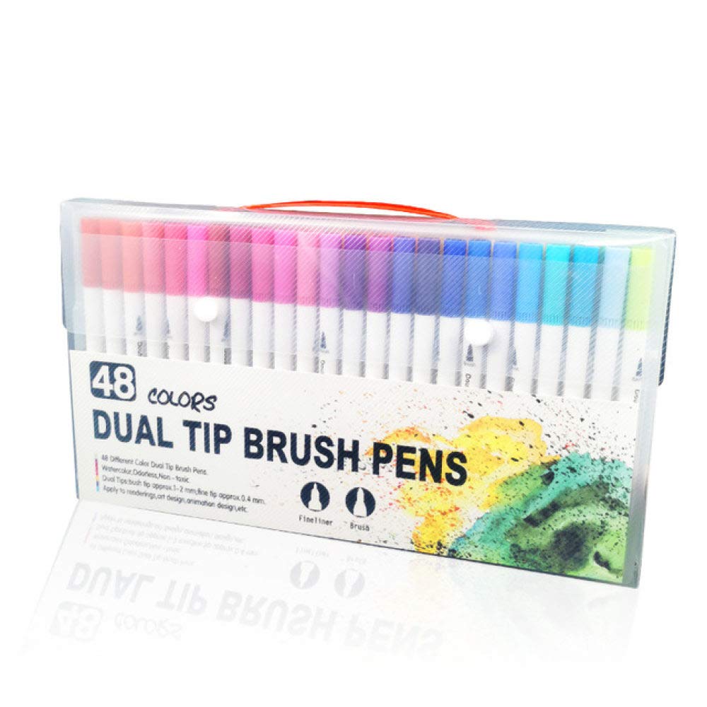 YHWW 24/48/100 Colors Watercolor Brush Pens Set - Dual Tip Fine Liner & Brush Markers for Drawing, Sketching, Manga Art, Calligraphy - Ideal for Artists, Students & School Supplies (48 Colors) - Perfect for DIY Projects, Bullet Journaling & Hand Lettering