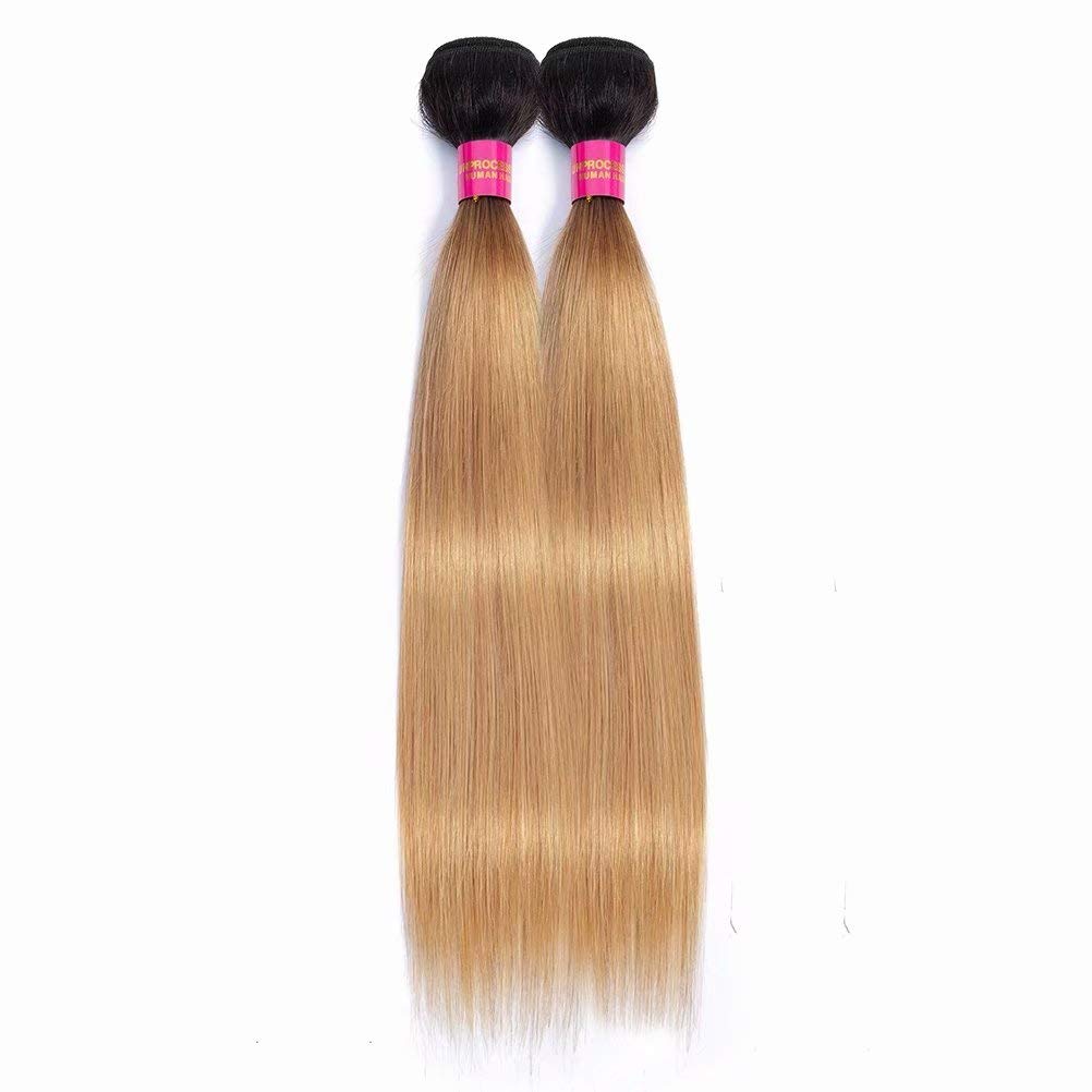 FEEL ME Ombre Brazilian Hair Weave 3 Bundles 10 12 14 Inch - 1B/27 Honey Blonde Straight Virgin Hair Extensions | 8A Mink Unprocessed Human Hair | Perfect for Daily Styling, Parties & Special Occasions