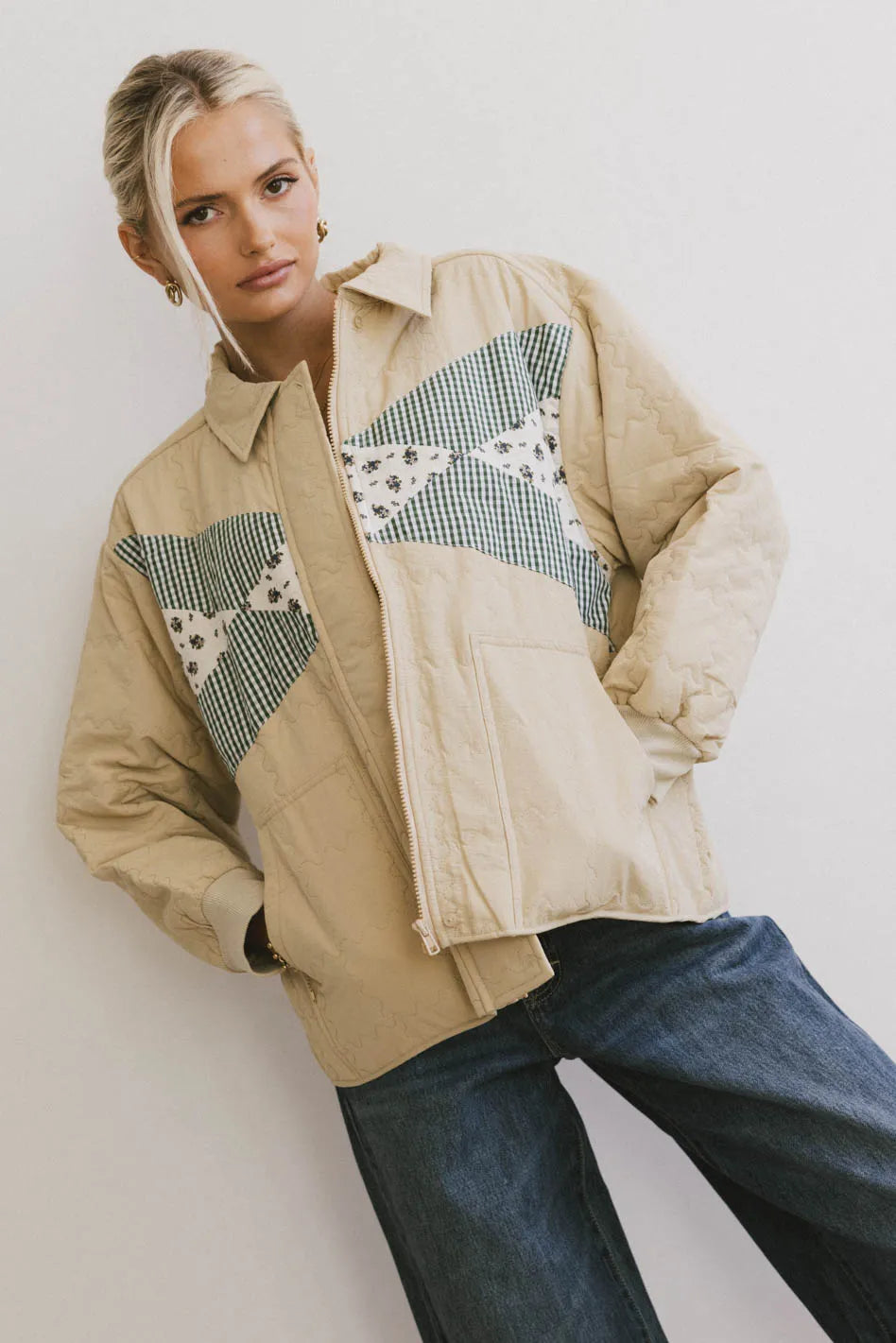 Karlie Quilted Jacket Women's Lightweight Khaki Coat - Stylish Fall & Winter Outerwear for Casual Outings & Travel