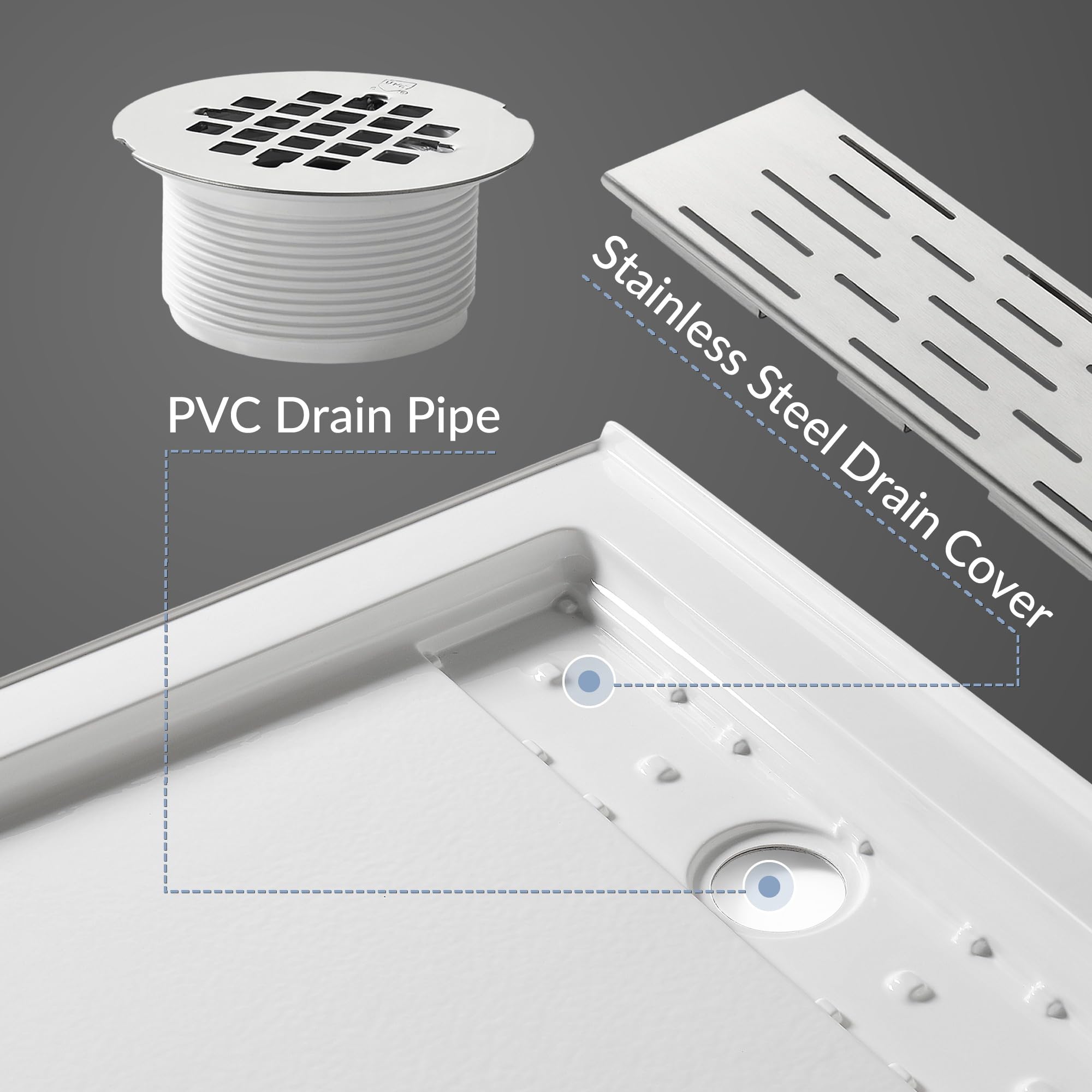 MORVANO 60x32 Inch Acrylic Shower Base Pan with Non-Slip Surface & Right Drain - White Bathroom Shower Tray with Removable Stainless Steel Cover | Perfect for Modern Bathroom Renovations and ADA Compliant Installations