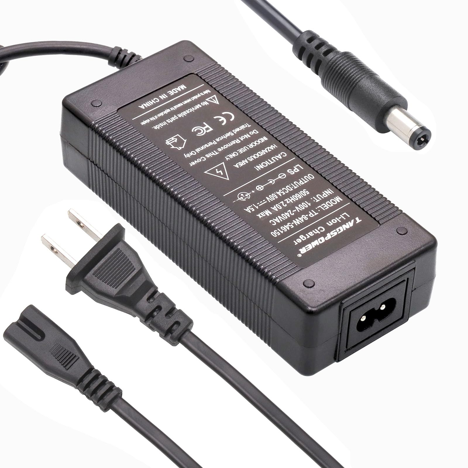 48V 54.6V Lithium Battery Charger - 48 Volt DC Power Supply Adapter with 5.5mm Round Plug for Rad Power Bikes, E-Bikes, Scooters & Electric Vehicles - Perfect for Home, Commuting & Outdoor Adventures