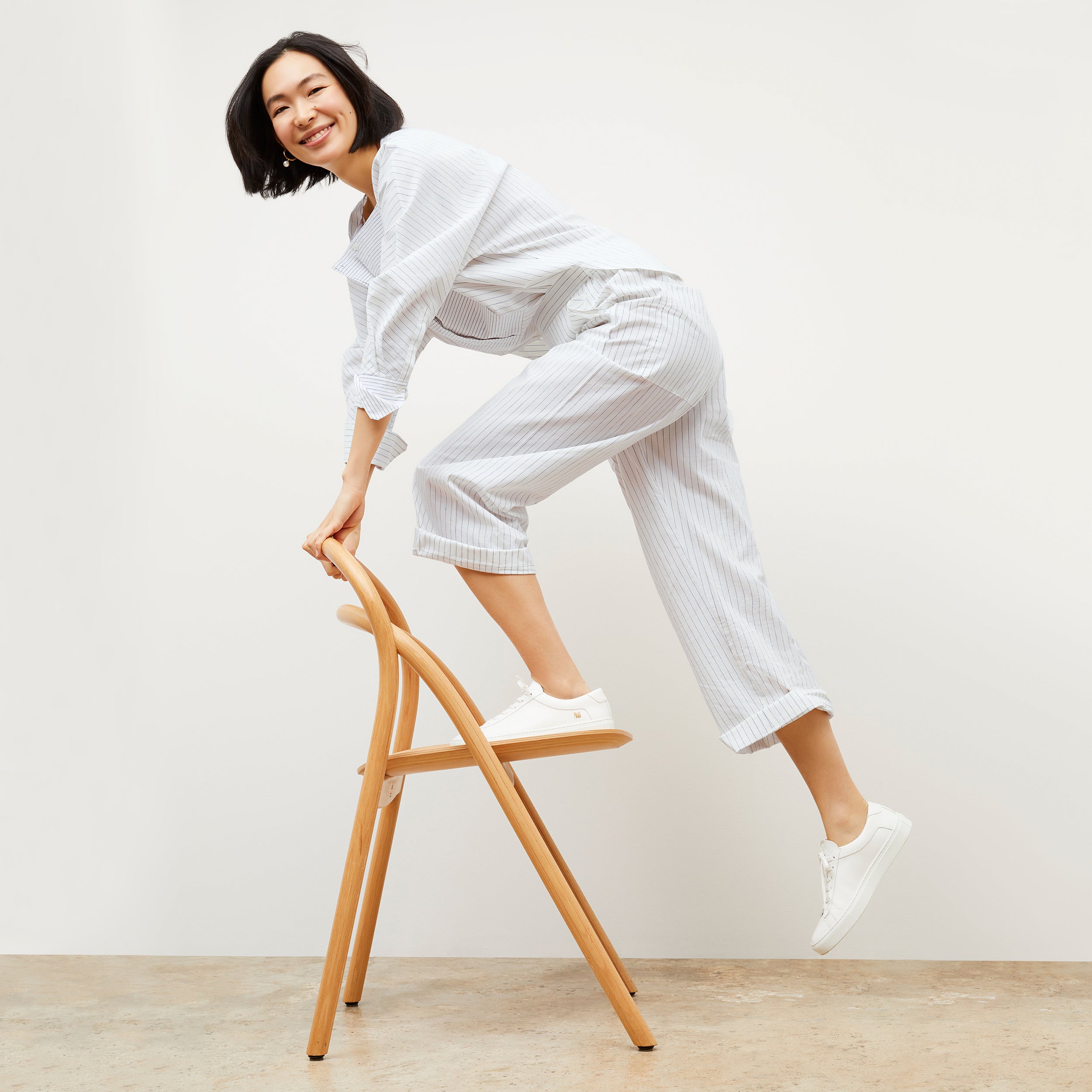 Madelyn Poplin Stripe Pants for Women - Blue & Ivory Casual Summer Trousers - Perfect for Office Wear, Weekend Outings & Beach Vacations