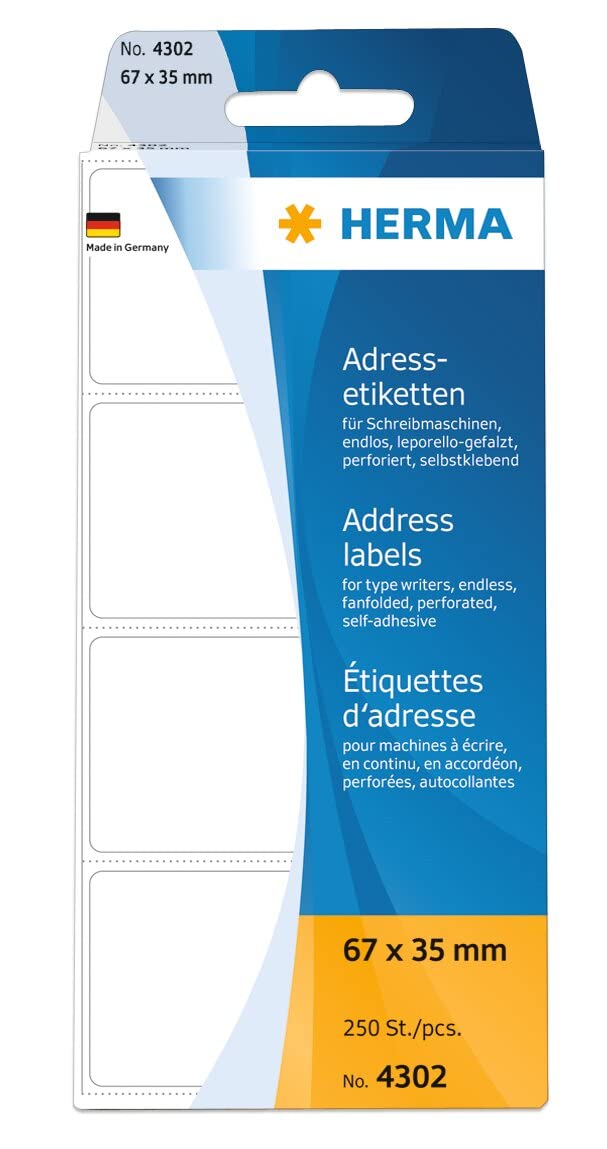 Herma 67x37mm White Address Labels - 250 Pack for Mailing & Shipping