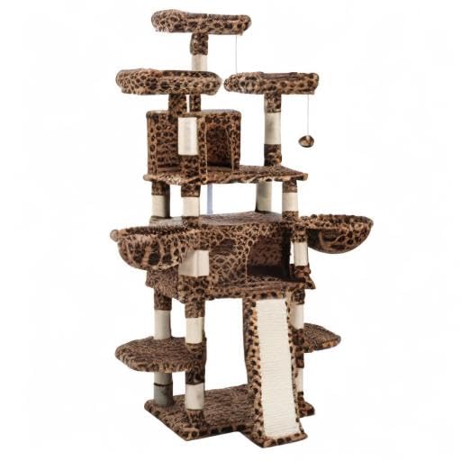 68-Inch Multi-Level Large Cat Tree for Big Cats - Sturdy Cat Tower with Condo, Plush Perches, Sisal Scratching Posts & Hammocks - Leopard Print Activity Center for Play & Rest (Ideal for Large Kitties & Active Cats)