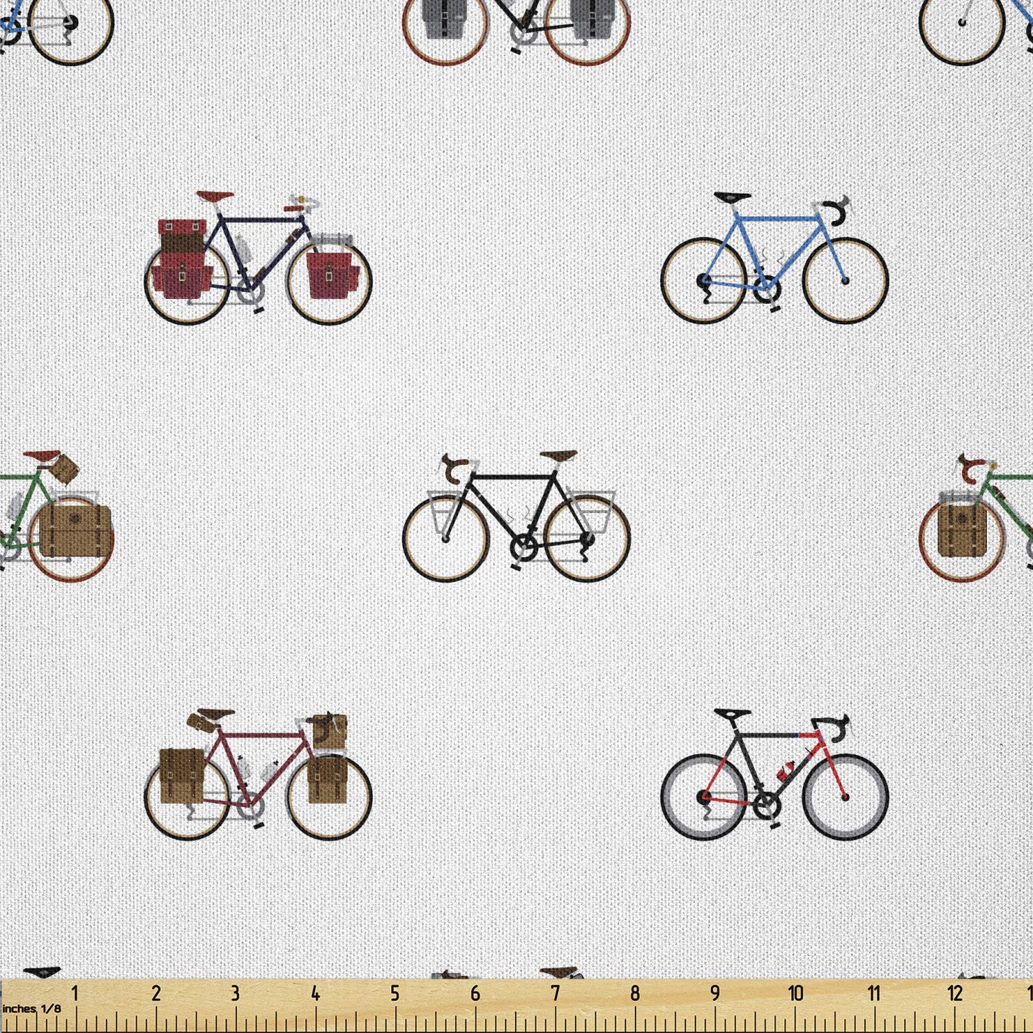 Lunarable Vintage Bicycle Print Microfiber Fabric - 10 Yards of Sport Style Cycling Exercise Pattern Textile for Arts, Crafts & Home Decor (White & Multicolor) | Perfect for DIY Upholstery, Quilting, and Creative Sewing Projects
