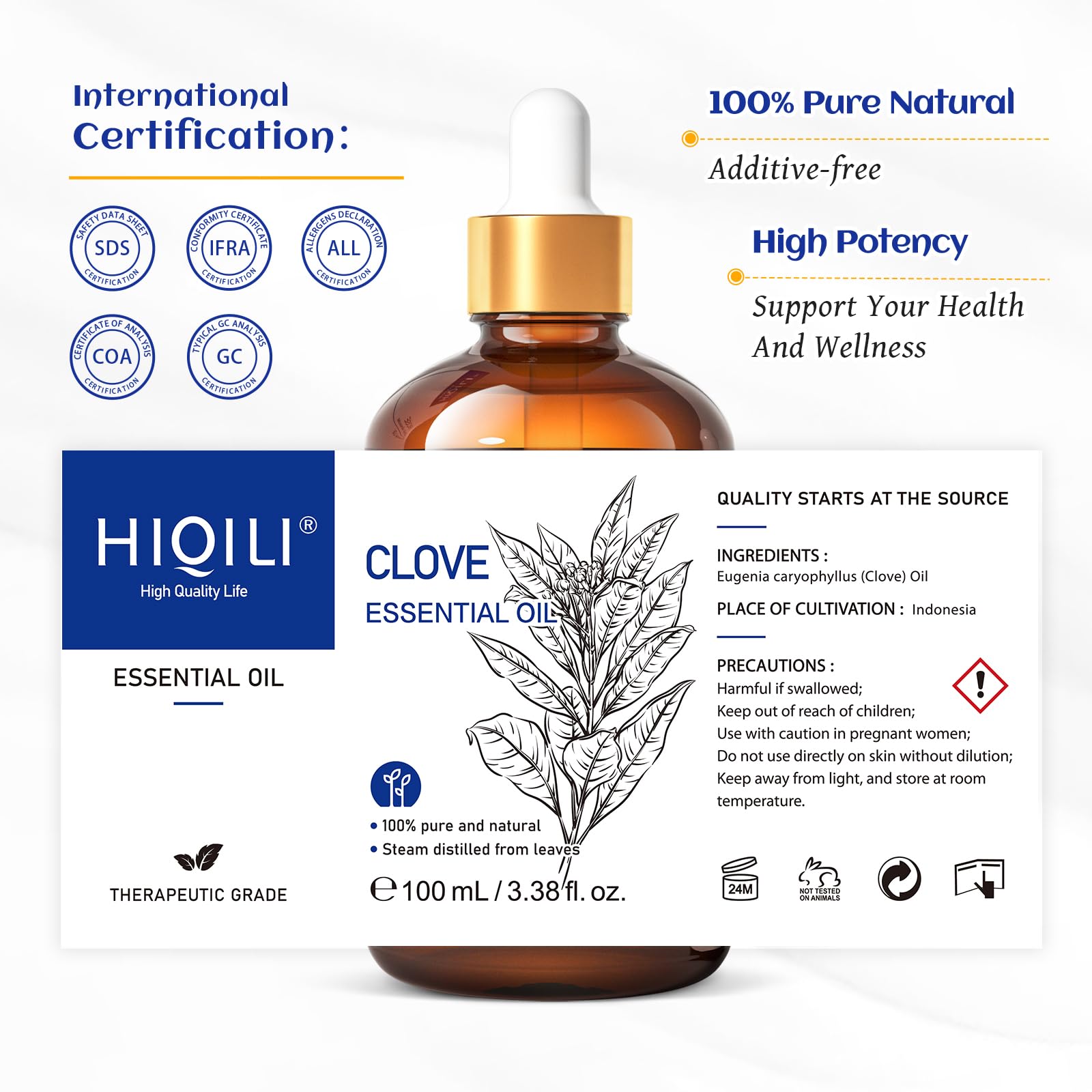 100% Pure Natural Clove Oil for Teeth & Gums Relief - 100ml (3.38 Fl Oz) Dental Pain Spray - Aromatherapy Essential Oil for Toothache, Oral Care & Relaxation - Perfect for Home Remedies & Spa Treatments