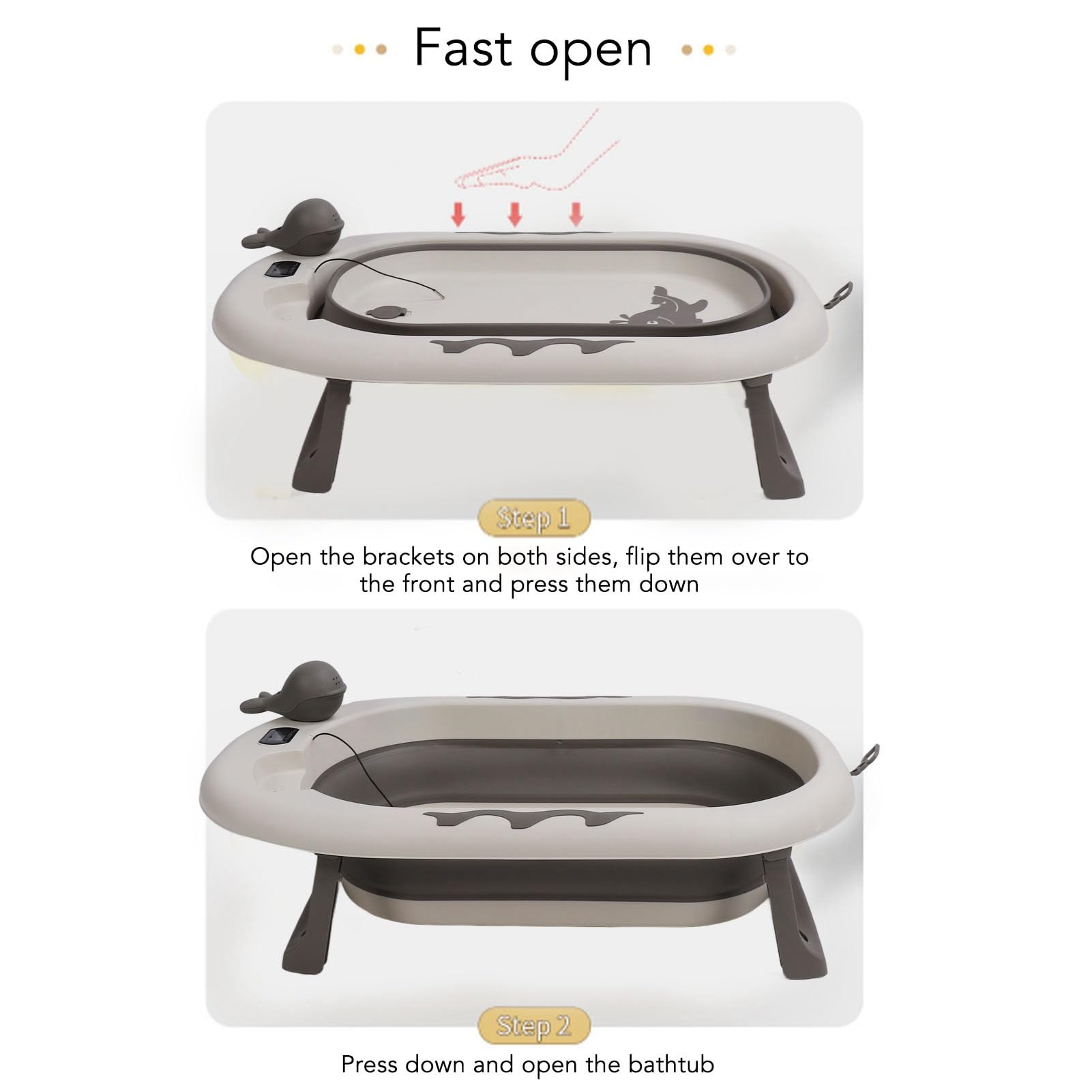 Foldable Temperature-Sensing Baby Bathtub with Drain - Widened Design for Newborns & Toddlers - Portable Infant Bath Tub for Home, Travel & Daily Use