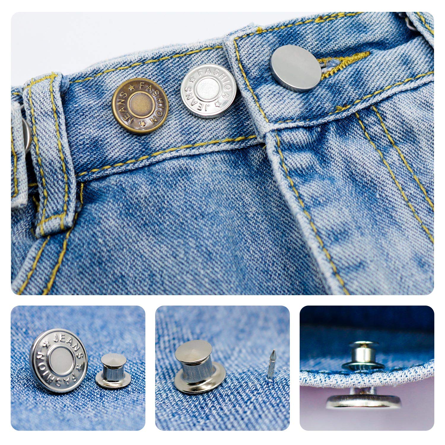 10 Pcs 17mm No Sew Jeans Buttons - Adjustable Metal Replacement Pants Buttons for DIY Crafts & Clothing Repair | Fashionable Button Pins for Jeans, Jackets, Denim & DIY Projects