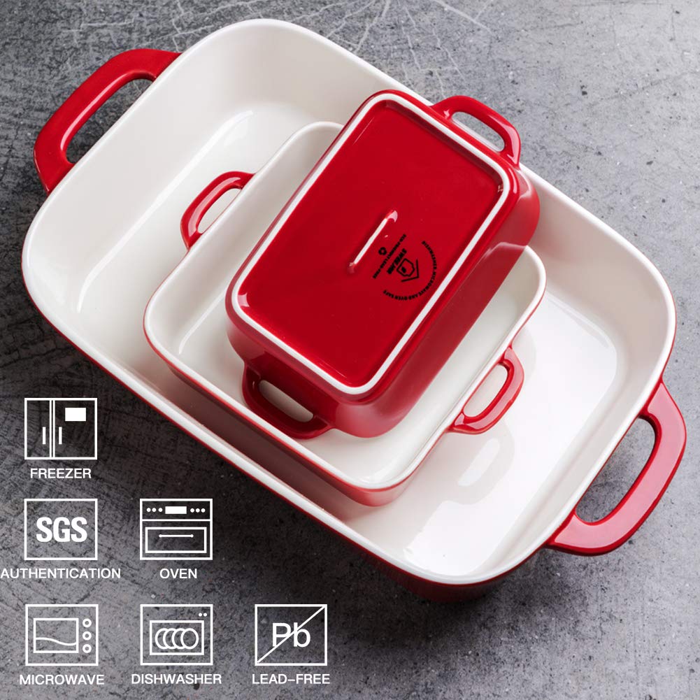 Sweejar 10-Piece Ceramic Bakeware Set - Rectangular Baking Dish for Cooking, Baking, Roasting - Oven Safe Porcelain Casserole Dishes for Cakes, Lasagna, Casseroles - Perfect for Kitchens, Dinner Parties & Daily Use (Red)