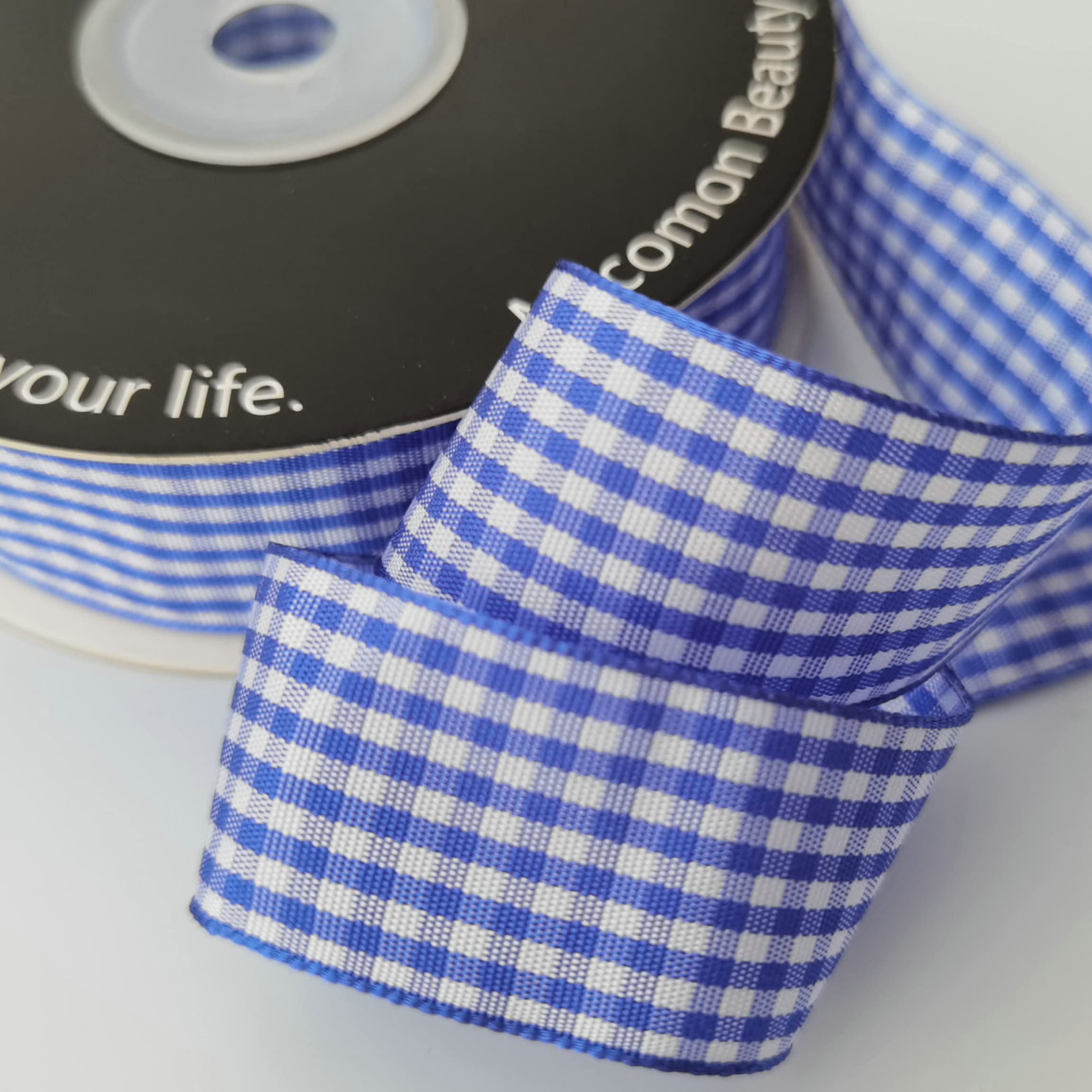 Blue and White Gingham Plaid Ribbon - 25 Yards per Roll, 1 Inch Wide, 100% Polyester - Perfect for Gift Wrapping, DIY Crafts, and Party Decorations