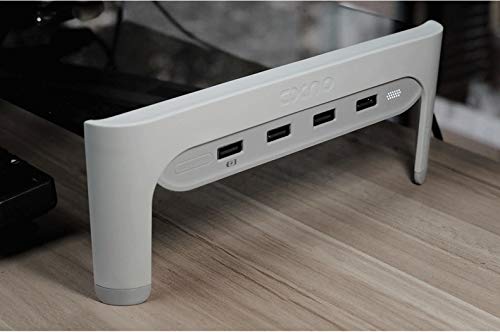 DLT Premium Tempered Glass Monitor Stand with ABS Frame - 60cm Adjustable Riser with USB 2.0 Hub (3 Ports + Fast Charging) - Includes 1.5m & 1.7m Power Cables - Black - Perfect for Home Office & Gaming Setup