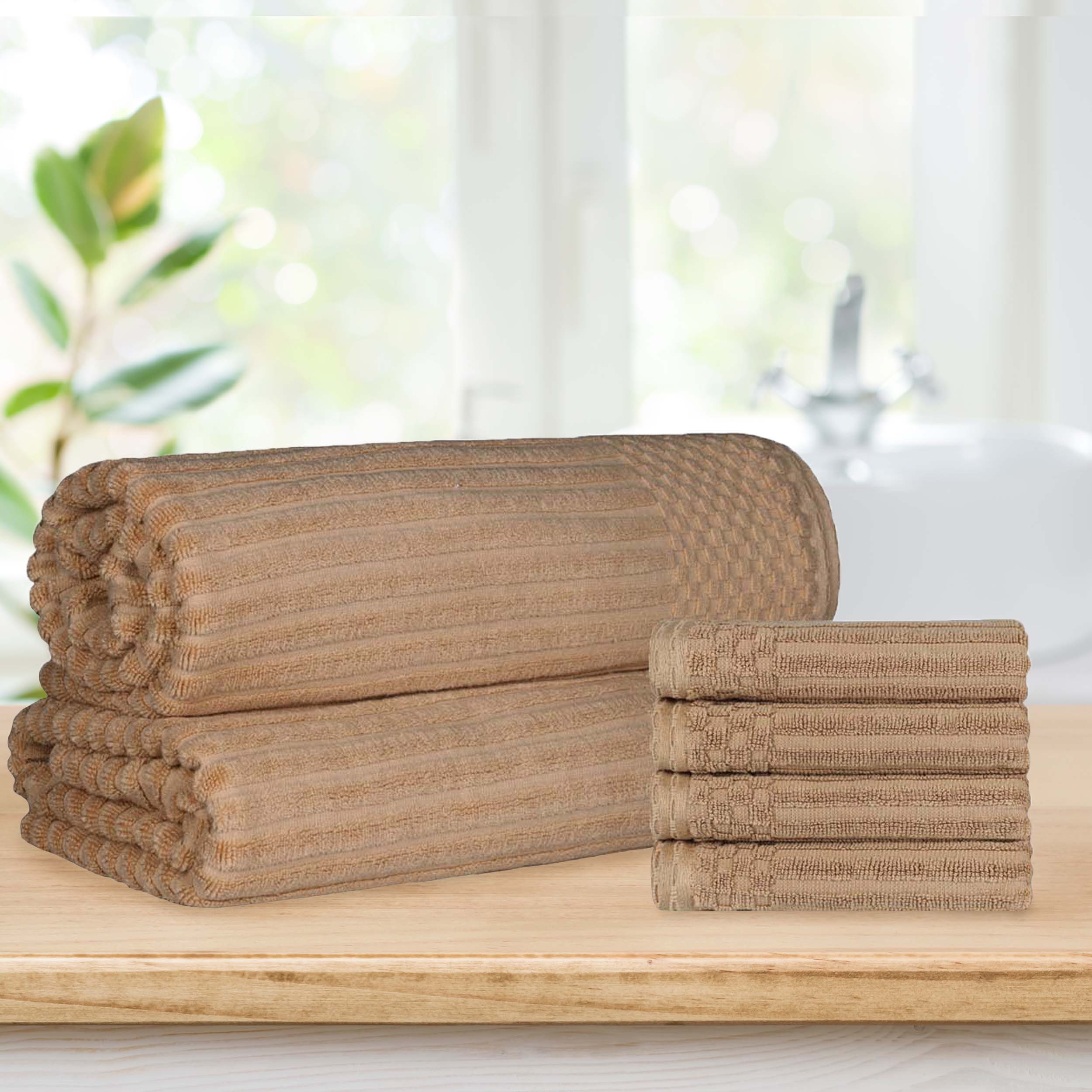 Premium Soho Ribbed Textured Cotton Hand Towels & Bath Sheets Set - Ultra Absorbent, Soft & Quick-Drying - Perfect for Bathroom, Spa, Gym & Guest Use