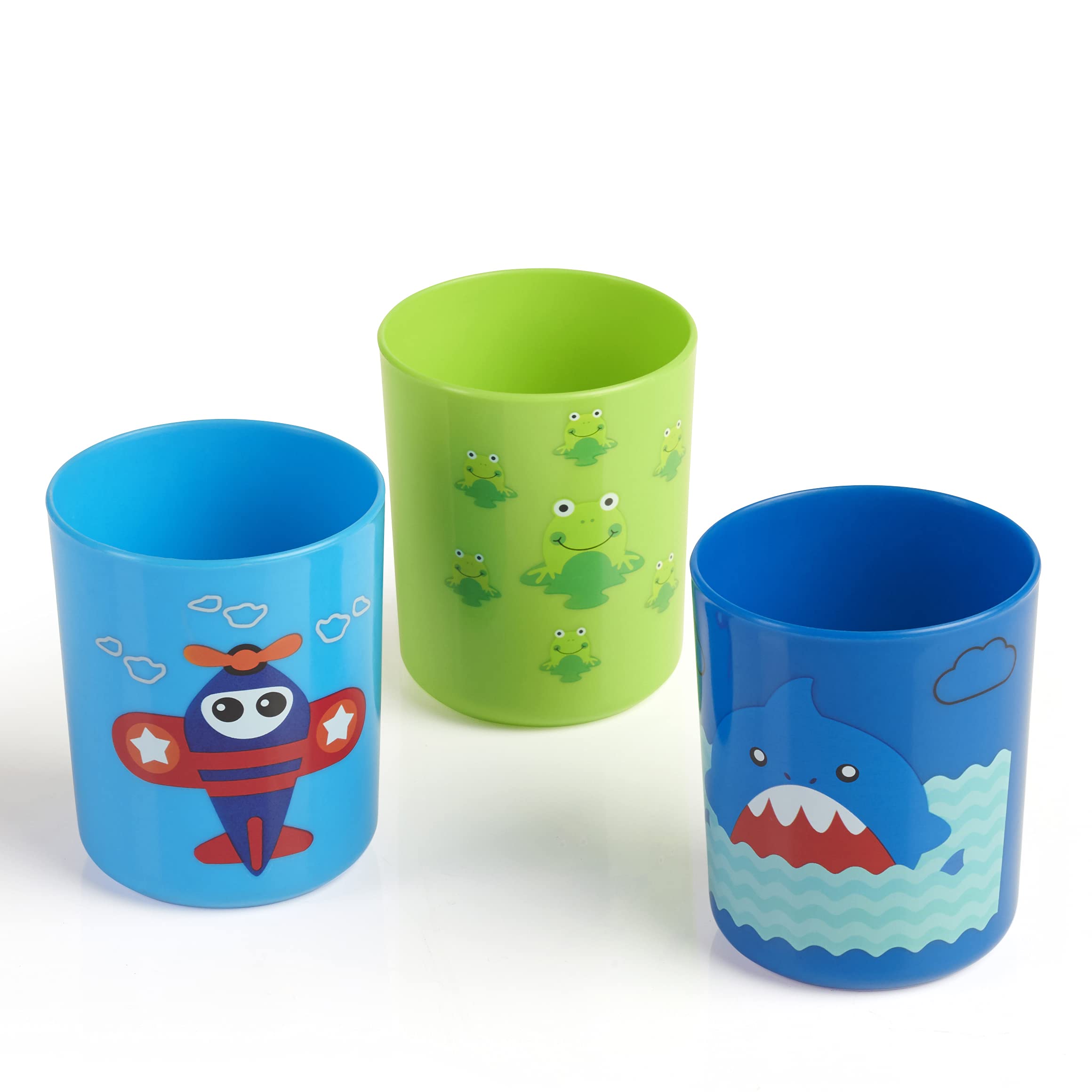 BEEBABY Boo Boo Training Cup Set for Toddlers - 100% BPA Free, Unbreakable 3-Piece Baby Tumbler Set (240ml/8oz, Blue & Green) - Ideal for 18M+ Kids Learning to Drink Independently at Home, Daycare or Travel